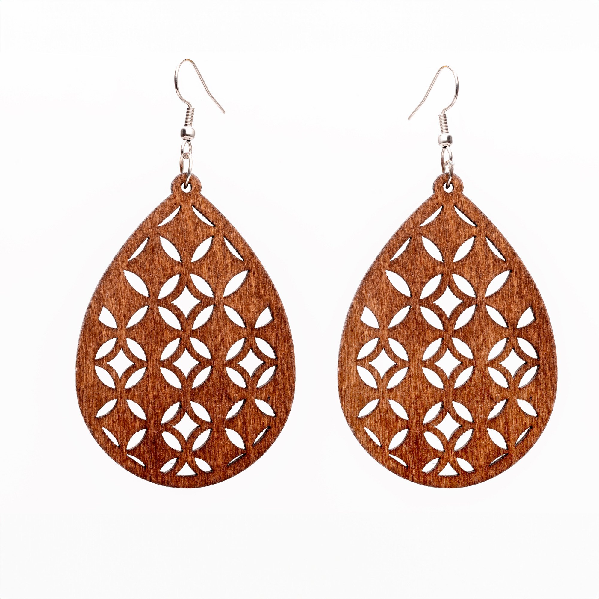  Wooden earings photographed on white ready for posting in an online E-Commerce store 