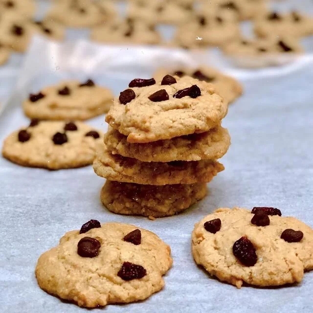 tahini cranberry chocochip cookies.