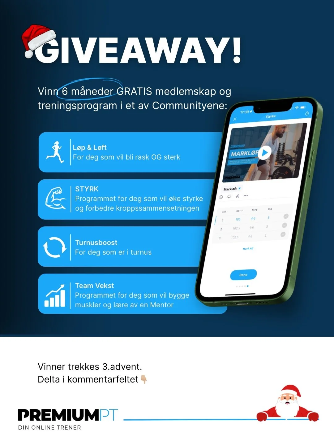 Ny GIVEAWAY hvor du kan vinne 6(!) gratis m&aring;neder i et av v&aring;re popul&aelig;re gruppecoaching konsepter🥳🤩 

Alt du trenger &aring; gj&oslash;re er: 
🔹 F&oslash;lg @premiumpt og ➡️ @1ptdan @coach_bertineroaldsoy @tinafrilseth &amp; @pt_t