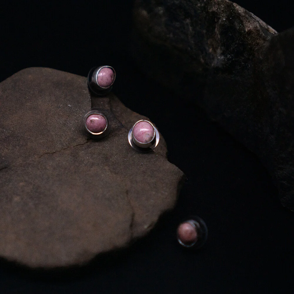 Post Earrings with Rhodochrosite