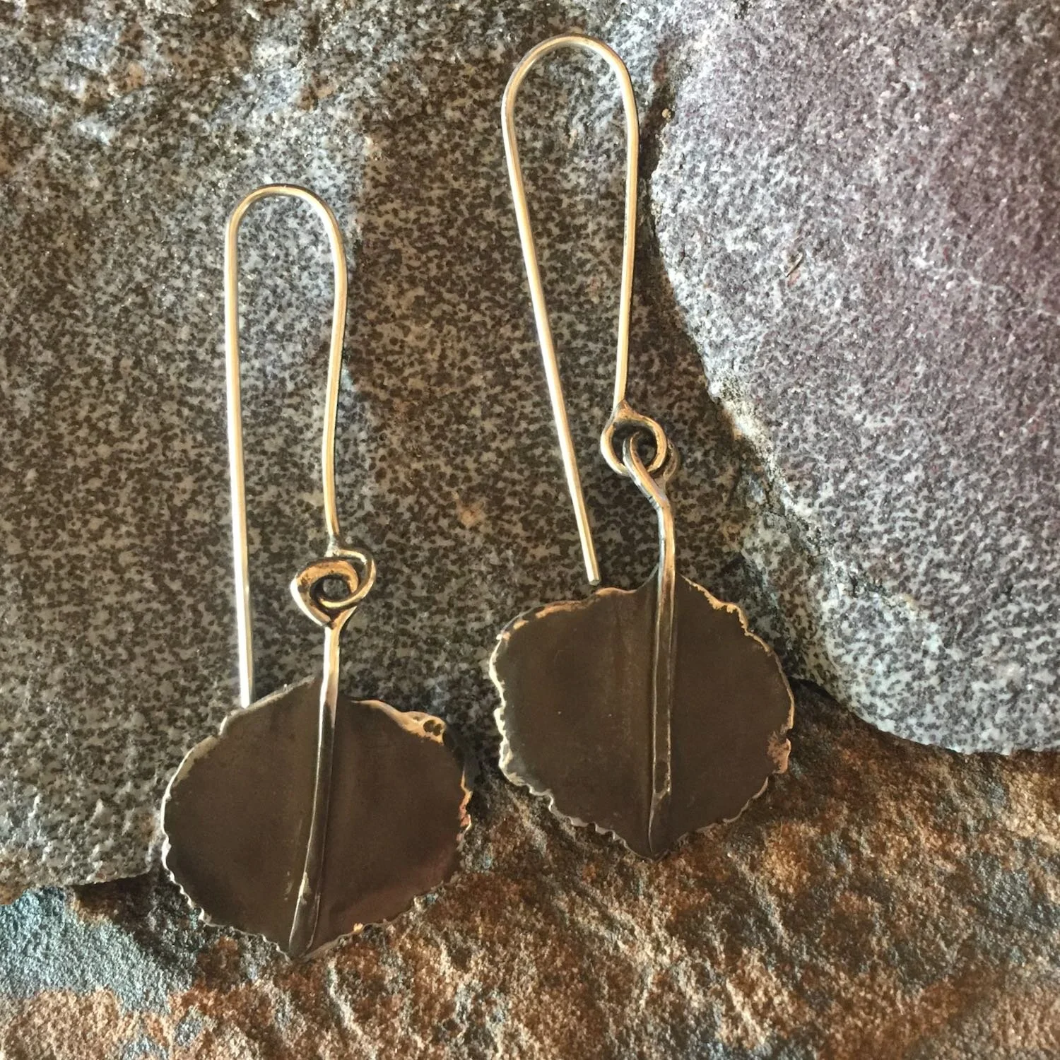 Falling, Fluttering Aspen Leaf Earrings, Oxidized