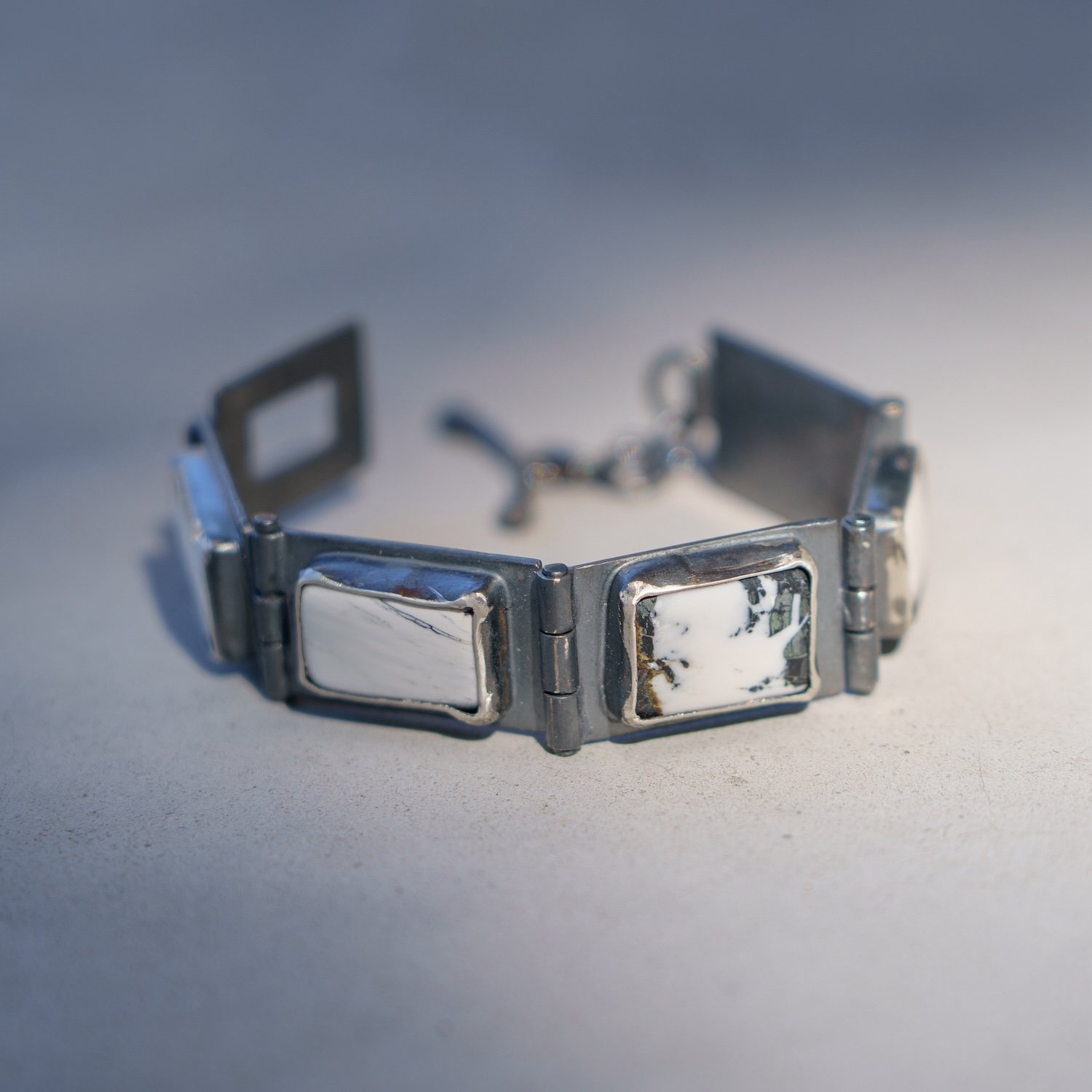 White Buffalo Dolomite Hinged Bracelet