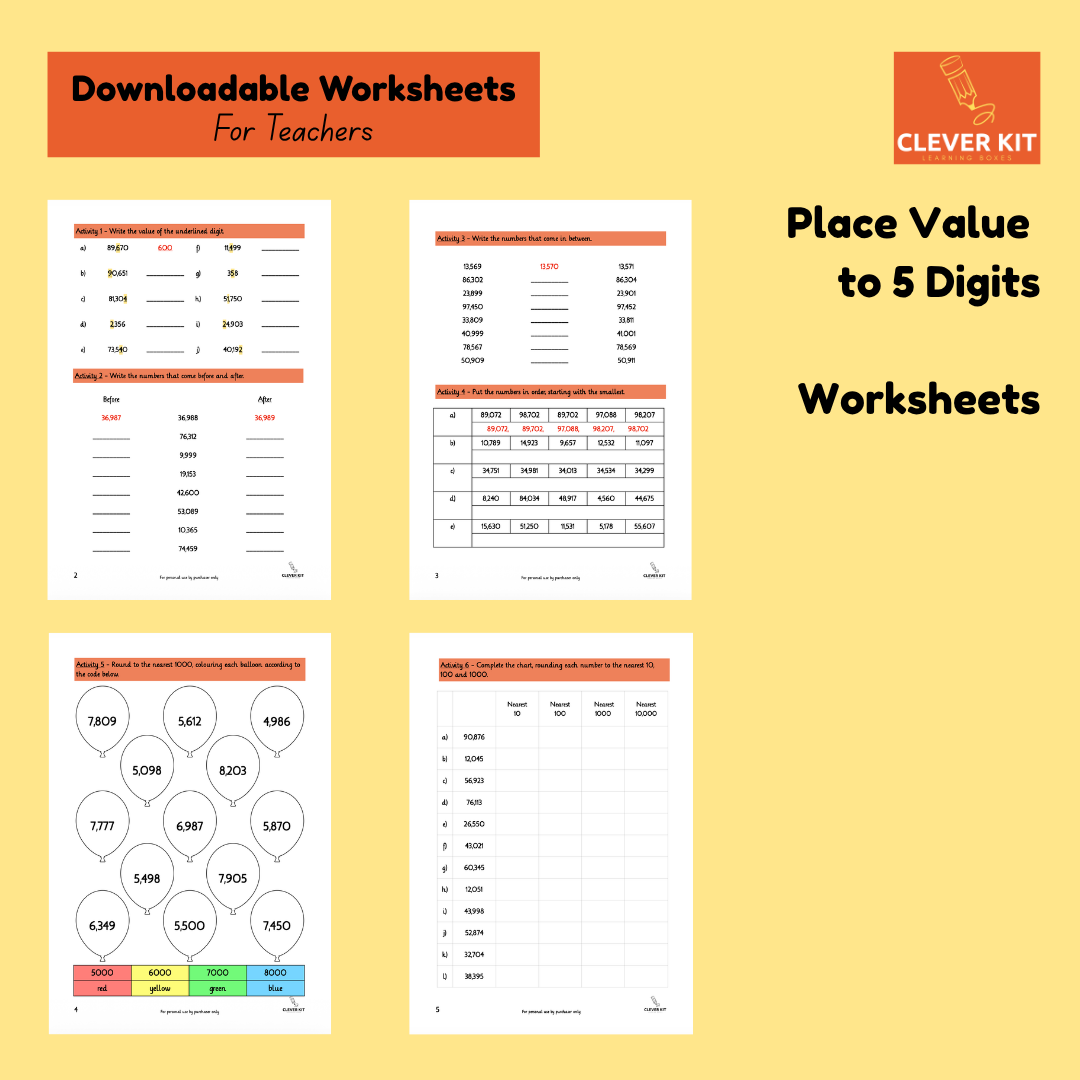 Place Value to 5 Digits Worksheets