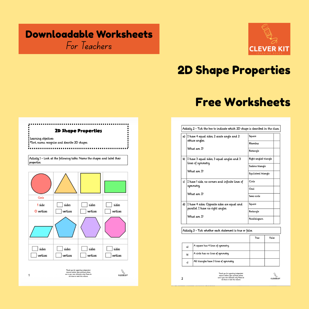 FREE 2D Shape Properties Worksheets
