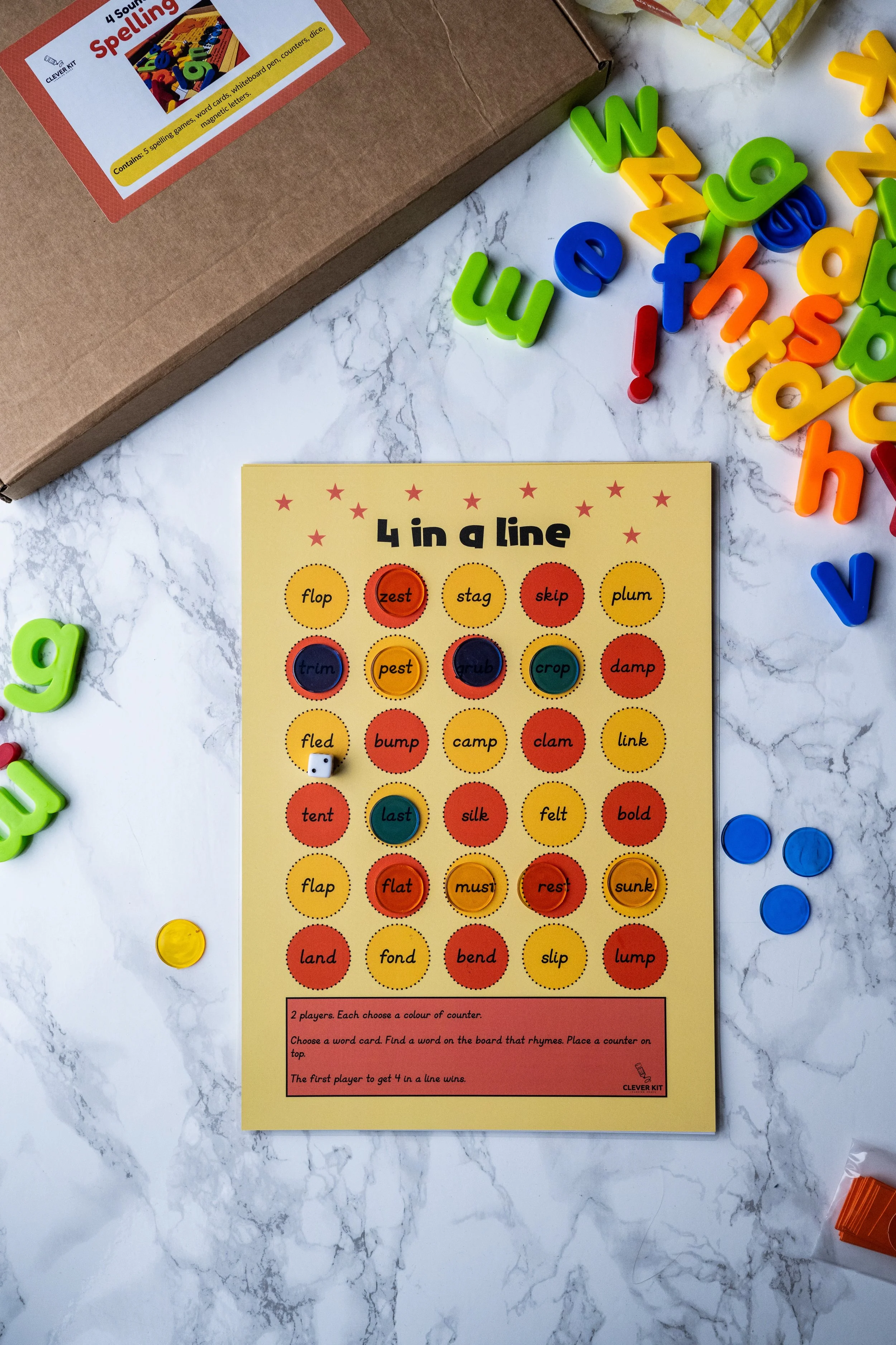 4-Sound CVCC & CCVC Spelling Box for kids, designed to build phonics skills and early literacy through interactive word-building activities.