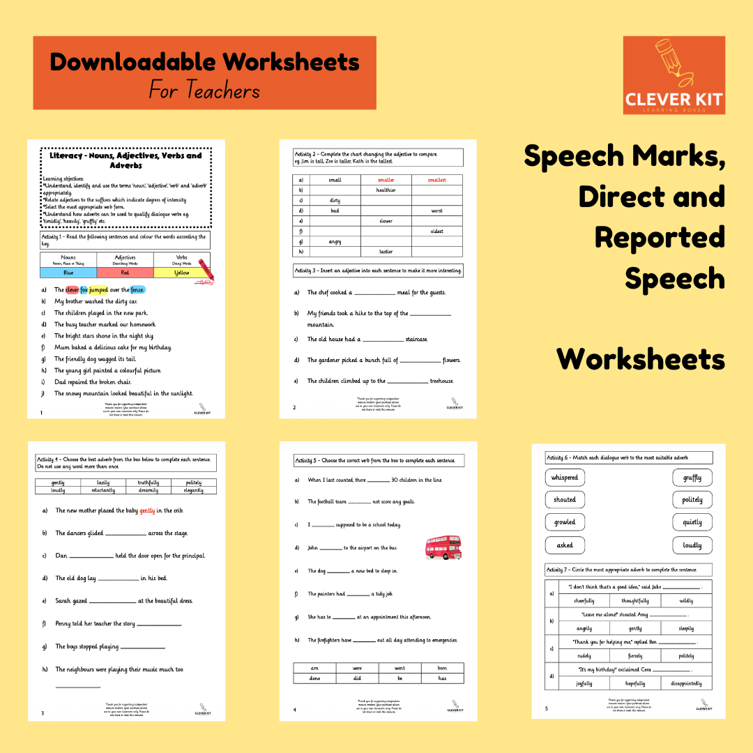 Nouns, Adjectives, Verbs and Adverbs KS2 Worksheets
