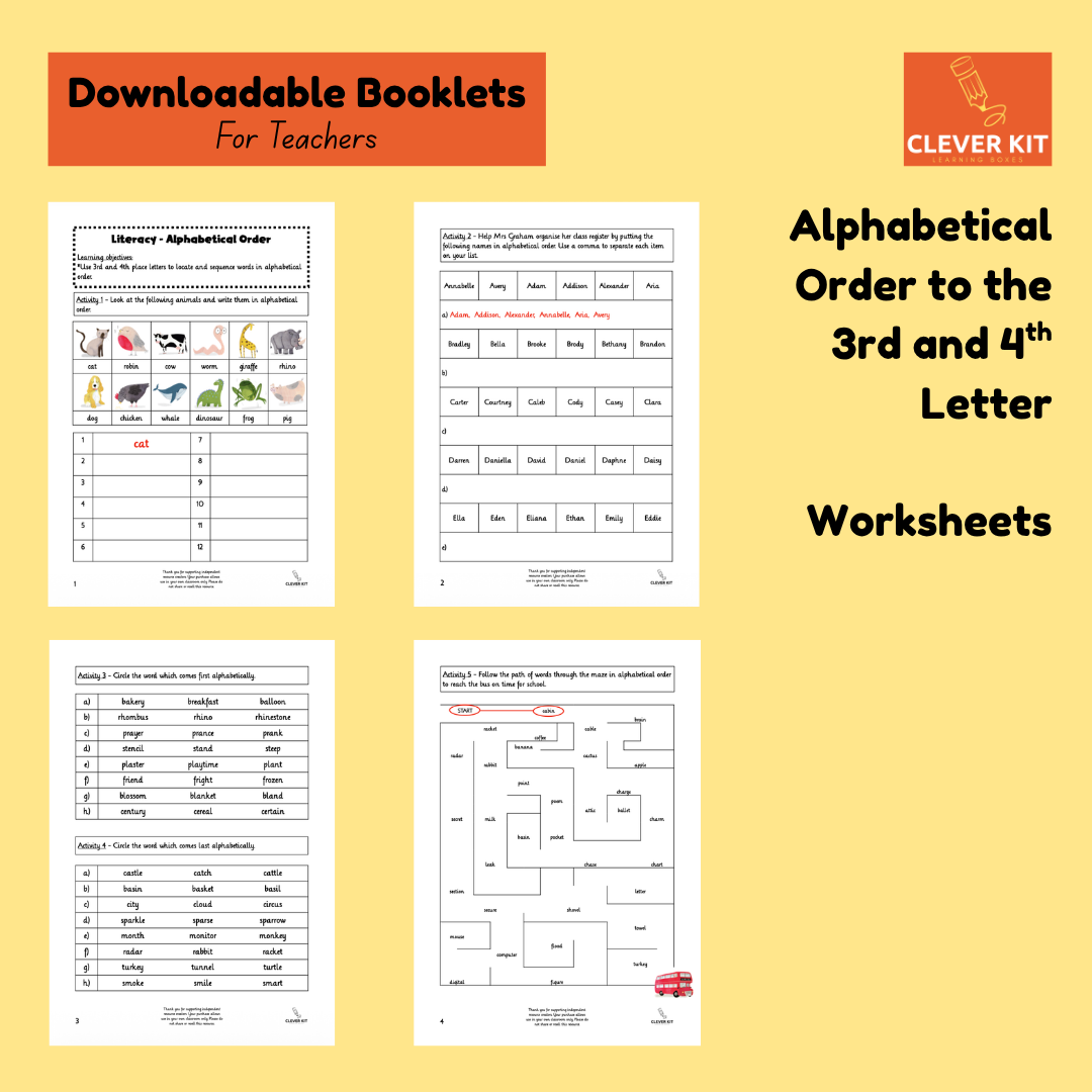 Alphabetical Order to the 3rd and 4th Letter Worksheets