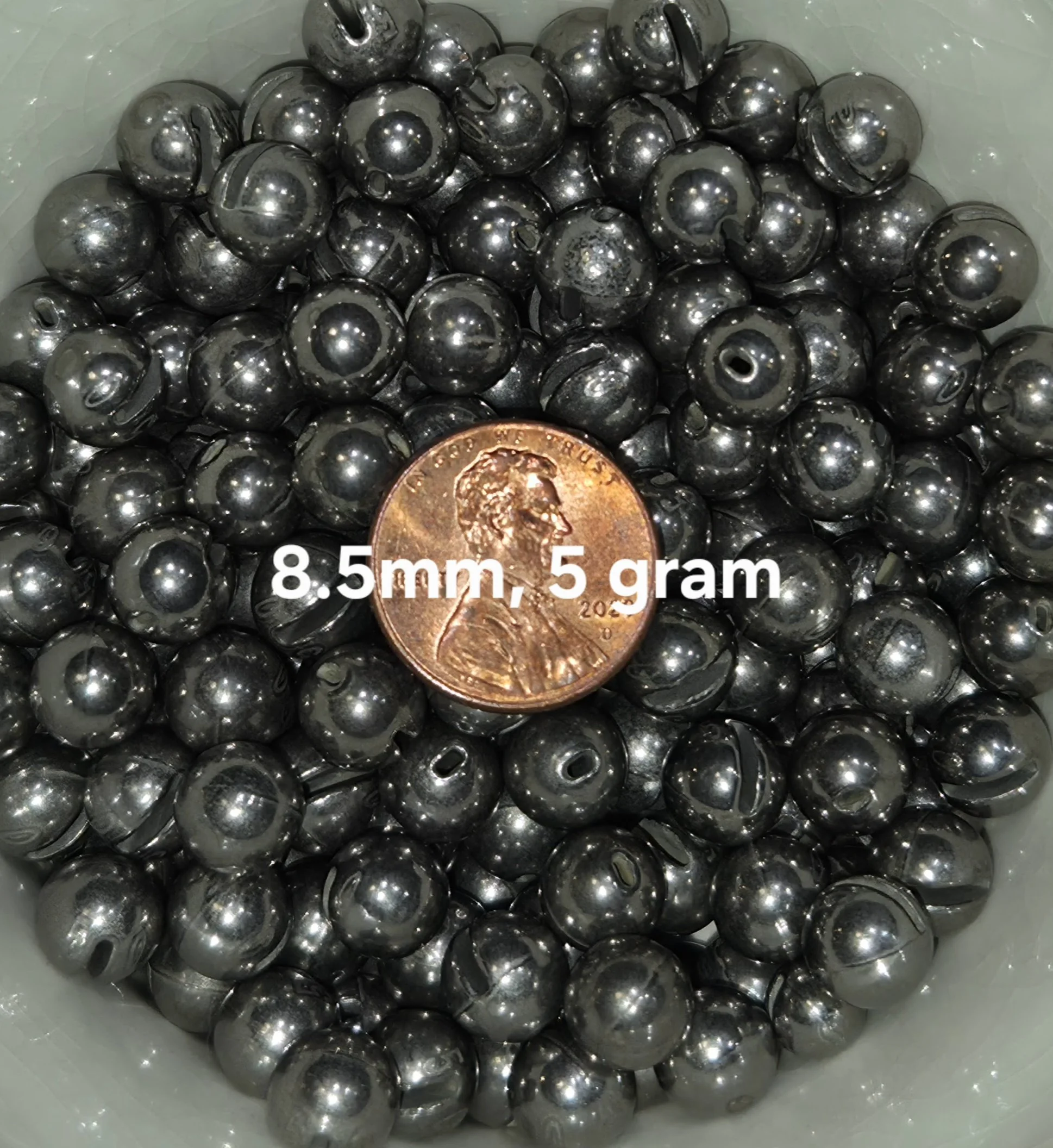 (50) Unpainted Tungsten Slotted Round Pellet Head Beads with hole (Ice/Fly Fishing): choose your size- 4mm 4.5mm 5.6mm 6.7mm, 7.3mm, 8.5mm