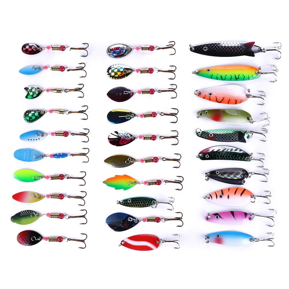 7 Pcs/lot New Cast Metal Bait Spinner Spoon Fishing Lures Jigs