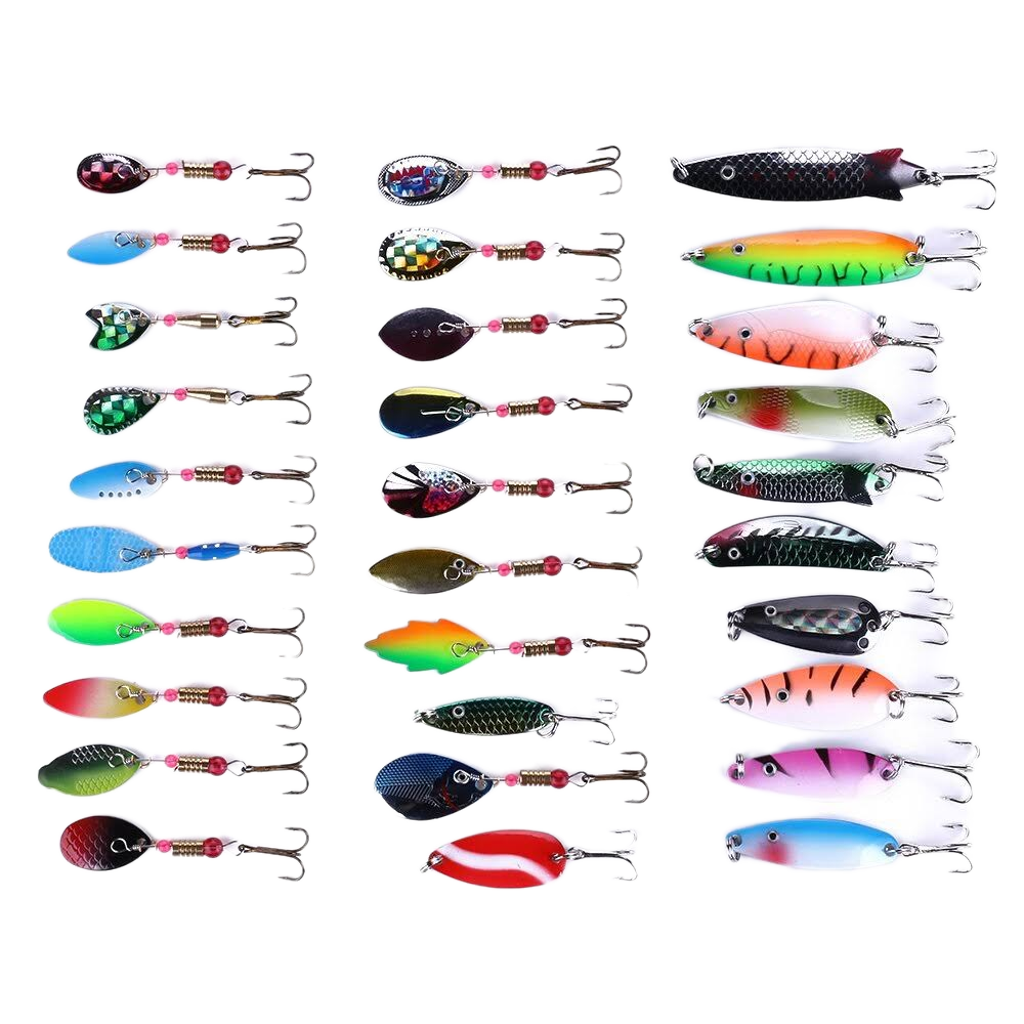 Set of 30) Spinners and Spoons in case Wright Adventure Shop Set of 30) Spinners and Spoons in case Wright Adventure Shop