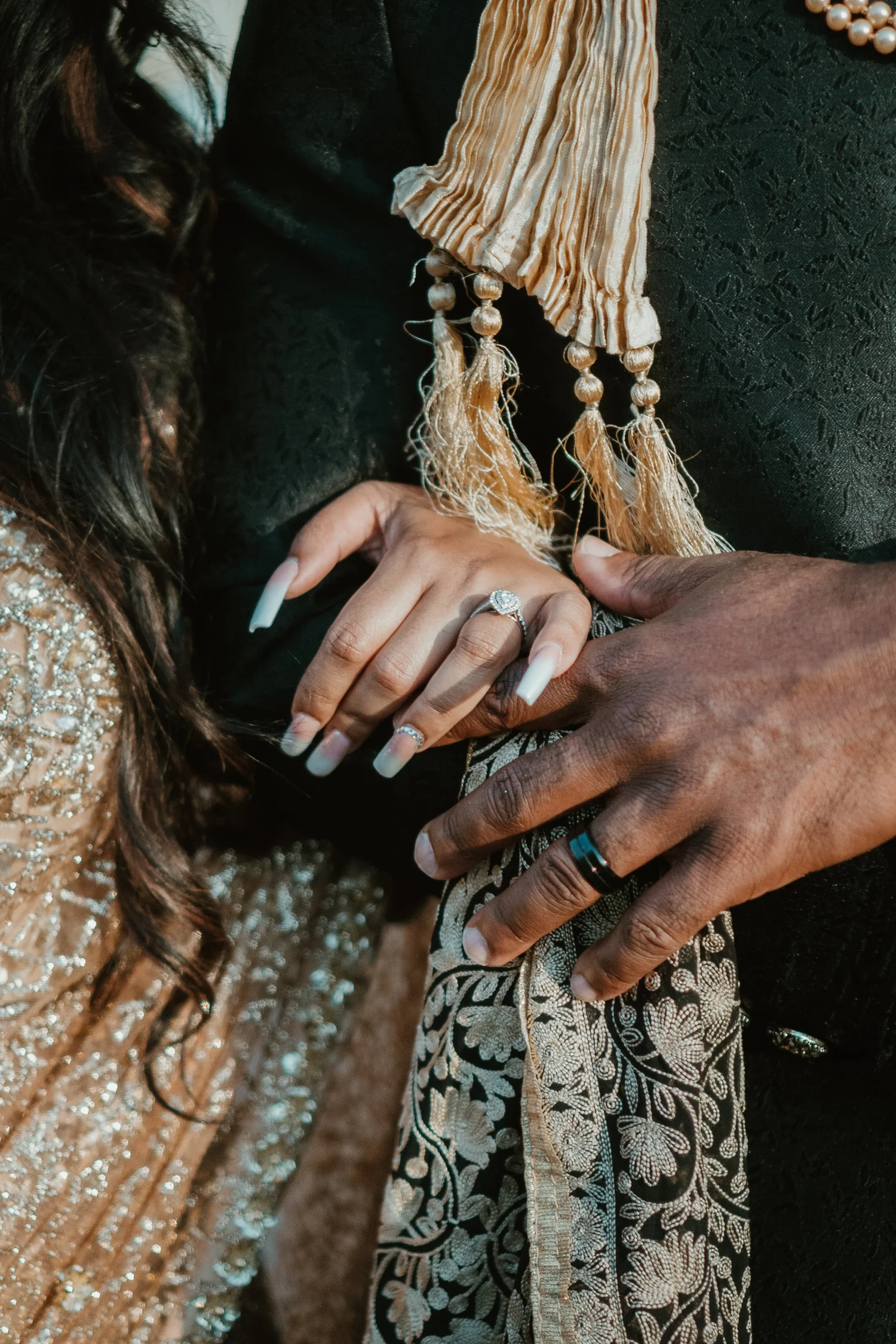 Newlyweds holding hands