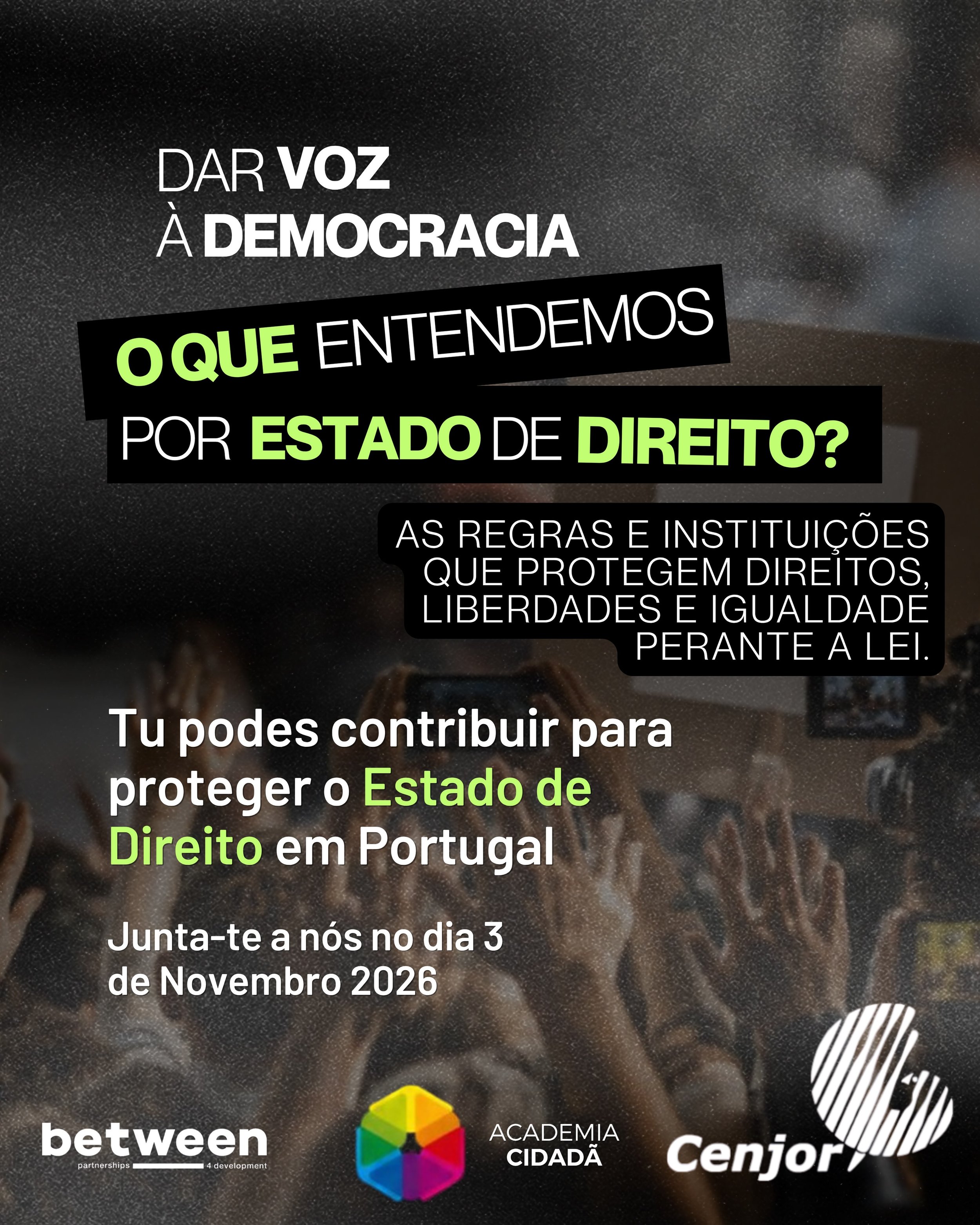 🗣️ Dar voz &agrave; democracia come&ccedil;a por compreender o Estado de Direito.

Sabia que o Estado de Direito &eacute; o conjunto de regras e institui&ccedil;&otilde;es que protegem os nossos direitos, liberdades e garantem a igualdade perante a 