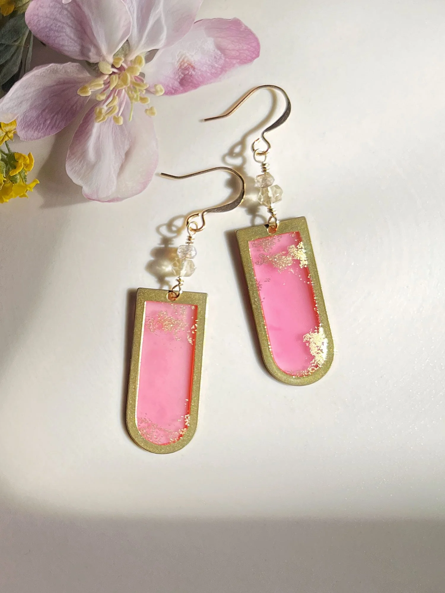 Penelope Earrings in carnation pink with lemon quartz