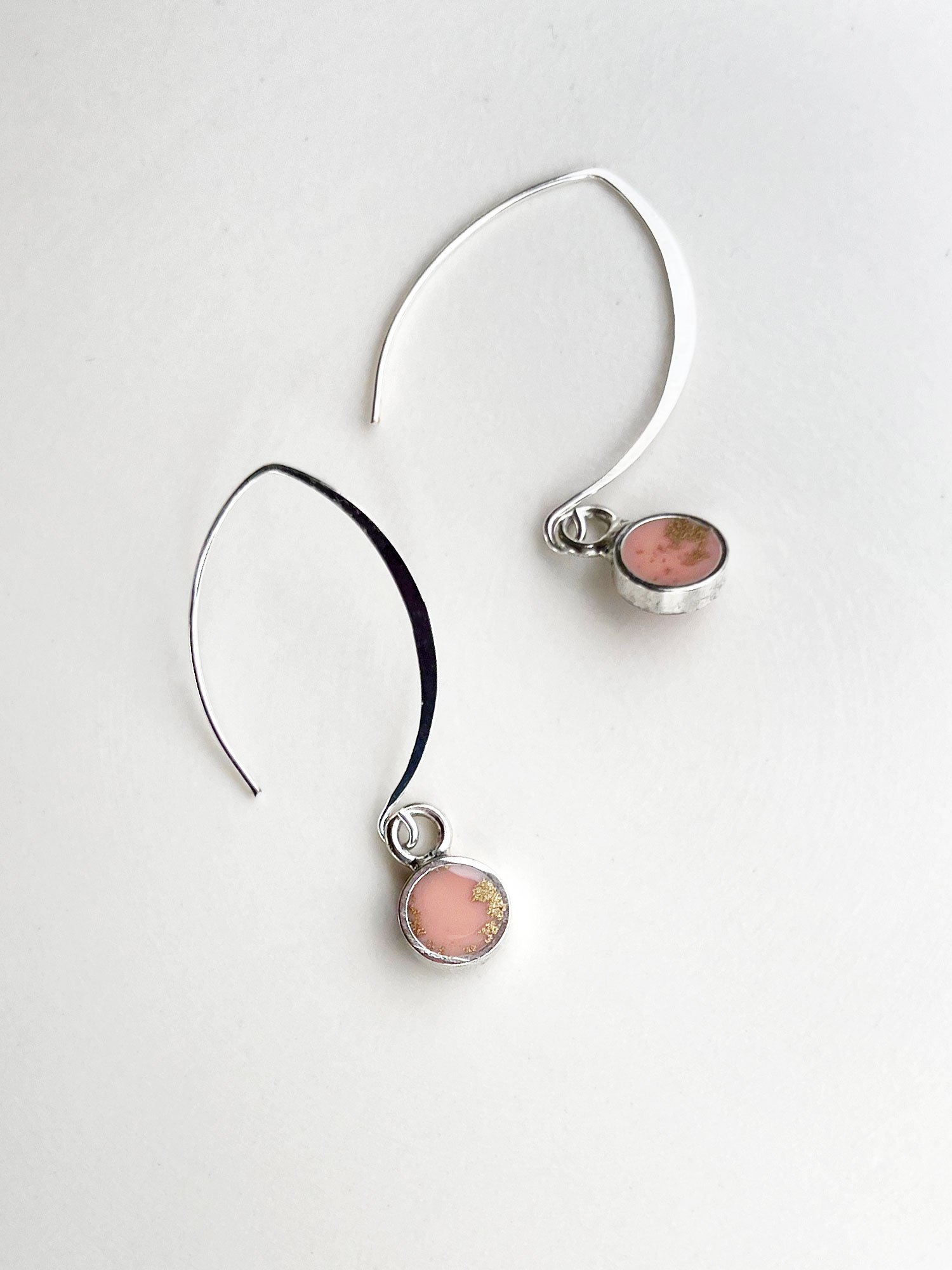 Little Circle Open Hoop Earrings in Pink Clay and Silver