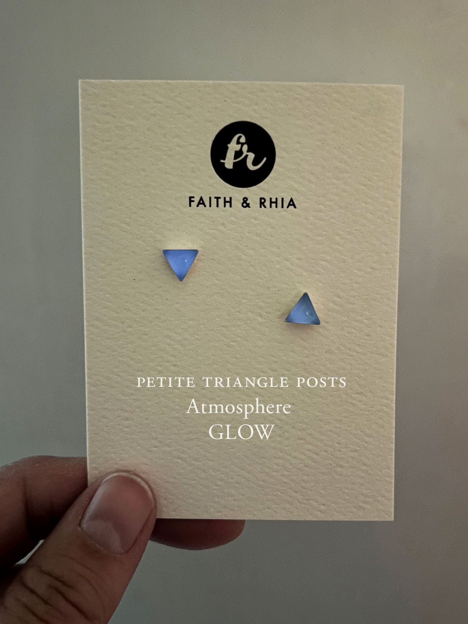 Petite Triangular Post Earrings in Atmosphere Blue glow in the dark.