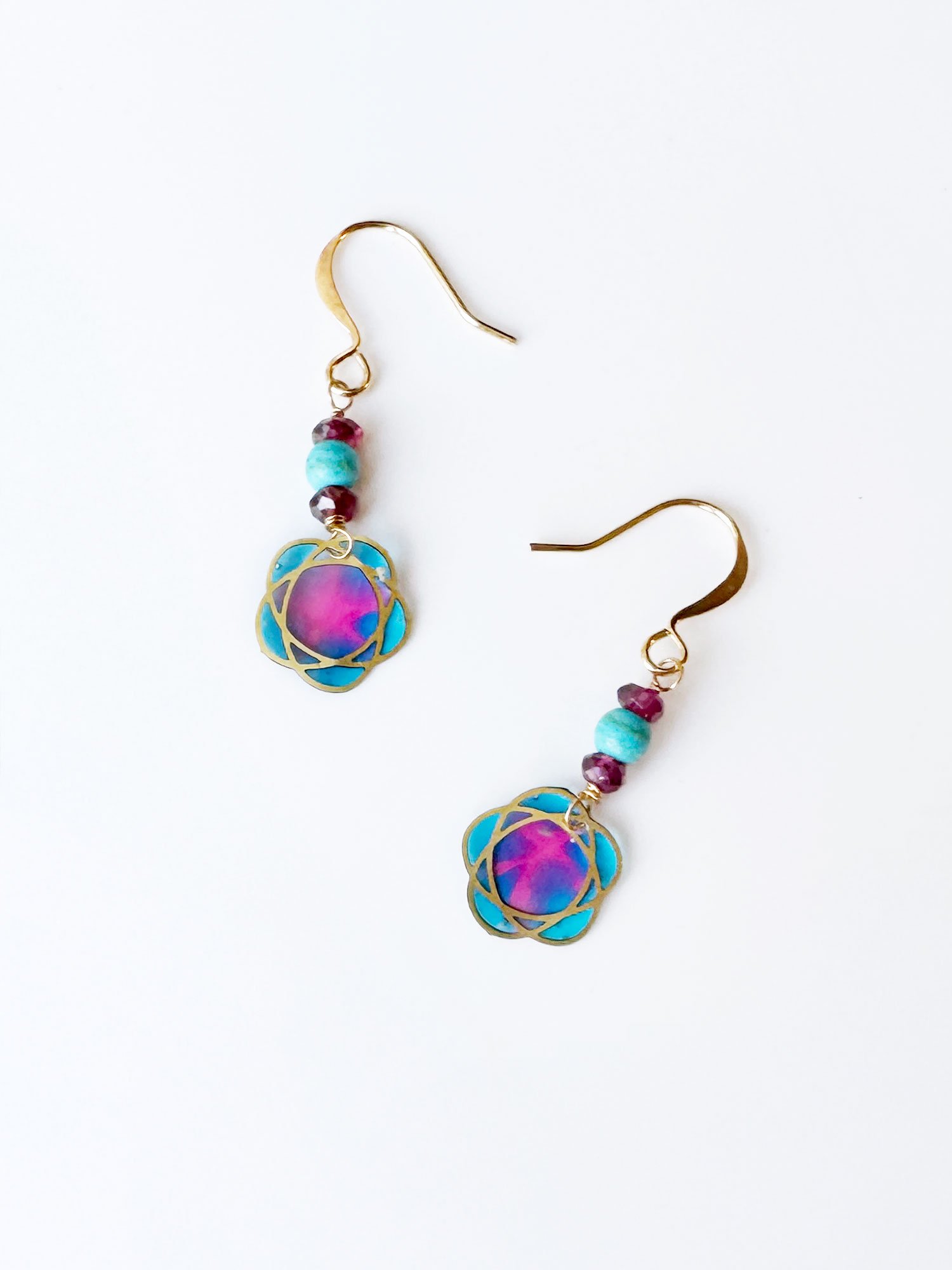 Morning Glory flower earrings with turquoise