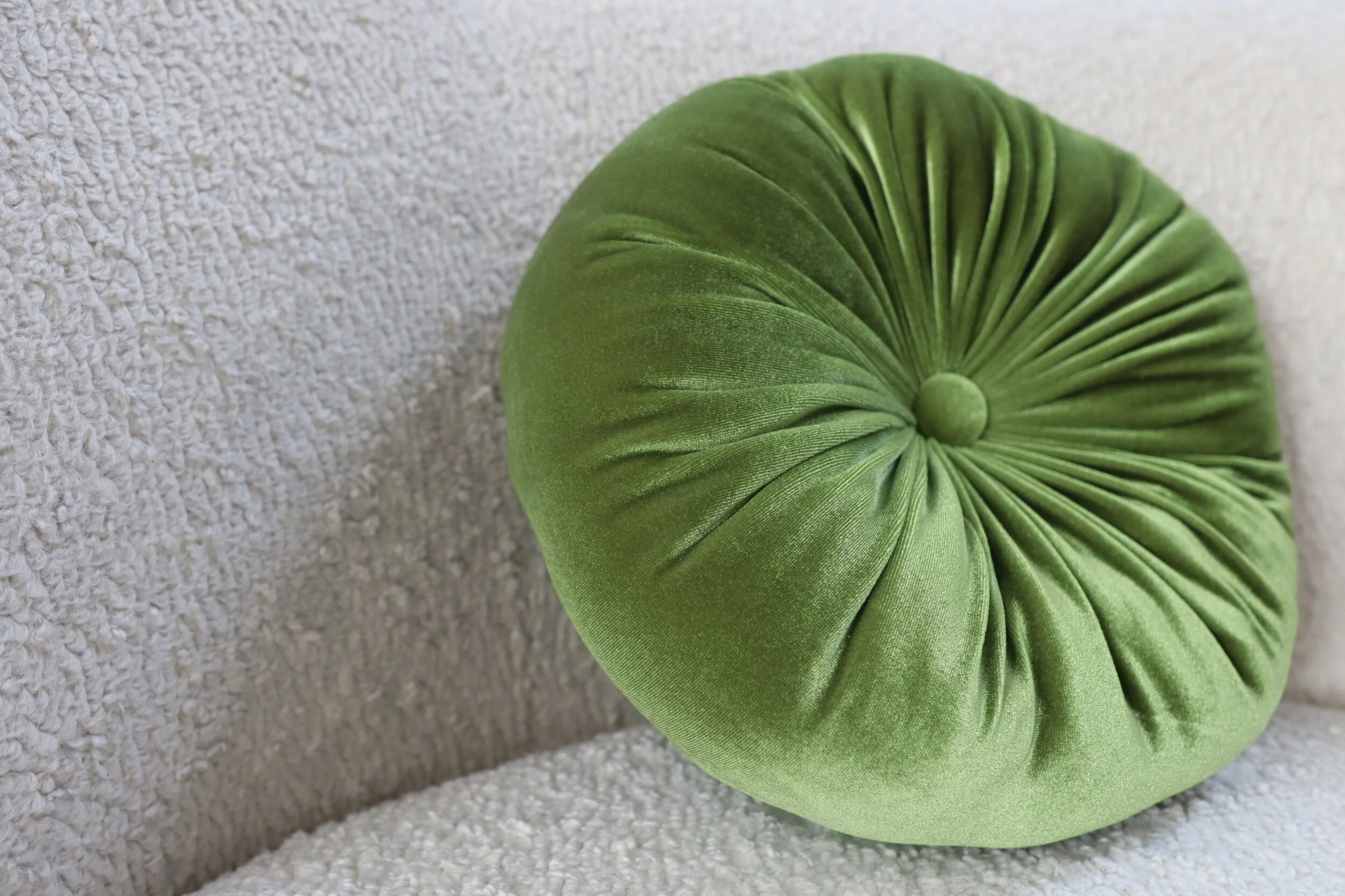 Round green velvet pillow sale