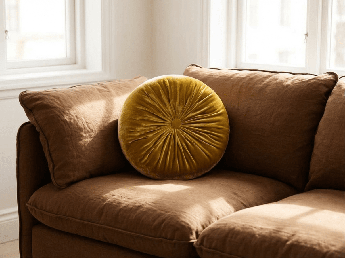 Round velvet pillow - Golden Oak