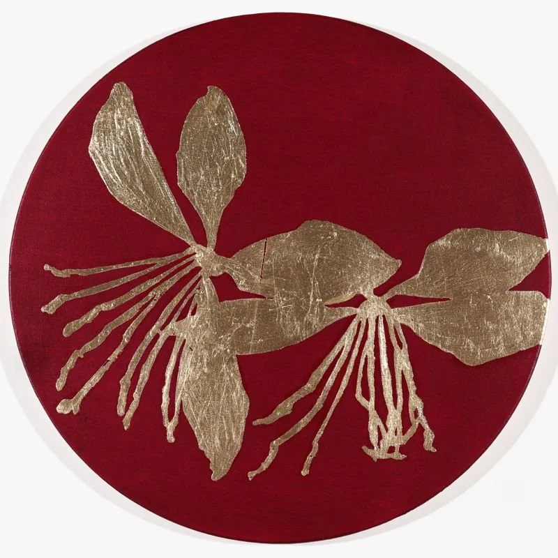 BURGUNDY, 2025, acrylic + gold leaf on 10" tondo panel