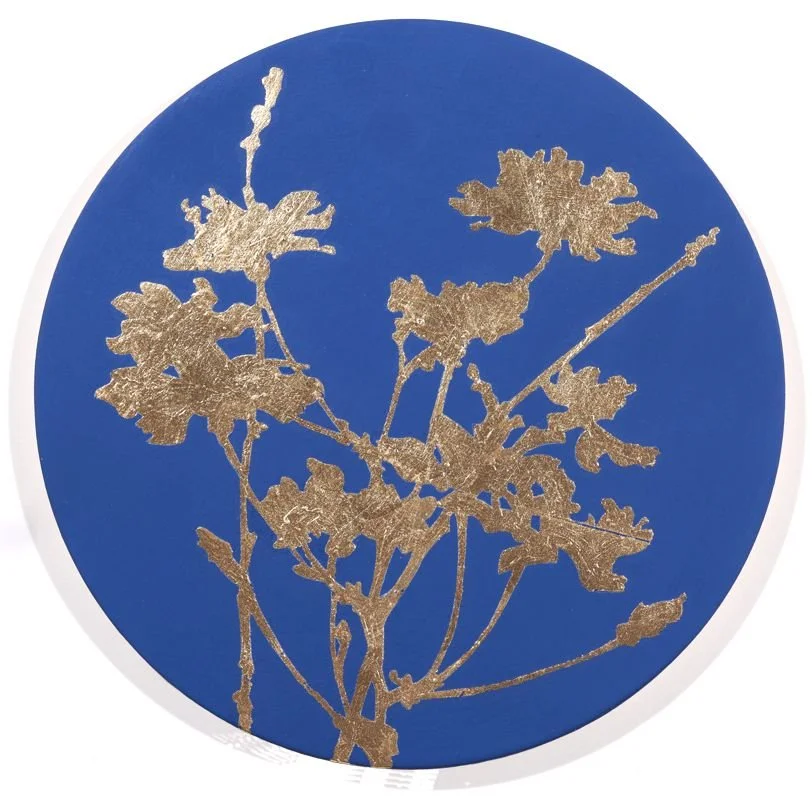 BLUE, 2025, acrylic + gold leaf on 10" tondo panel