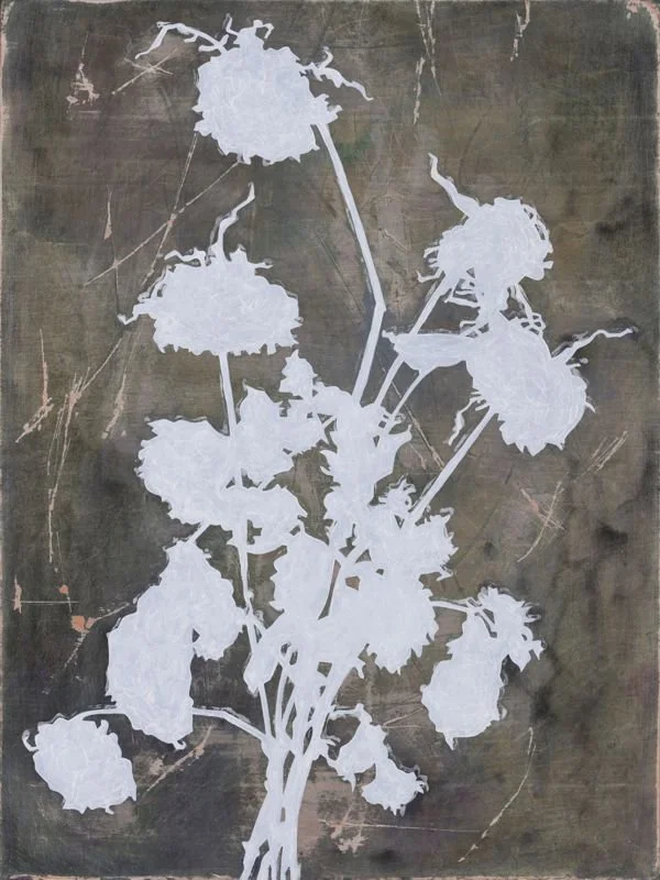 GHOST ROSES II, 2025, acrylic + oil on panel, 20 x16"