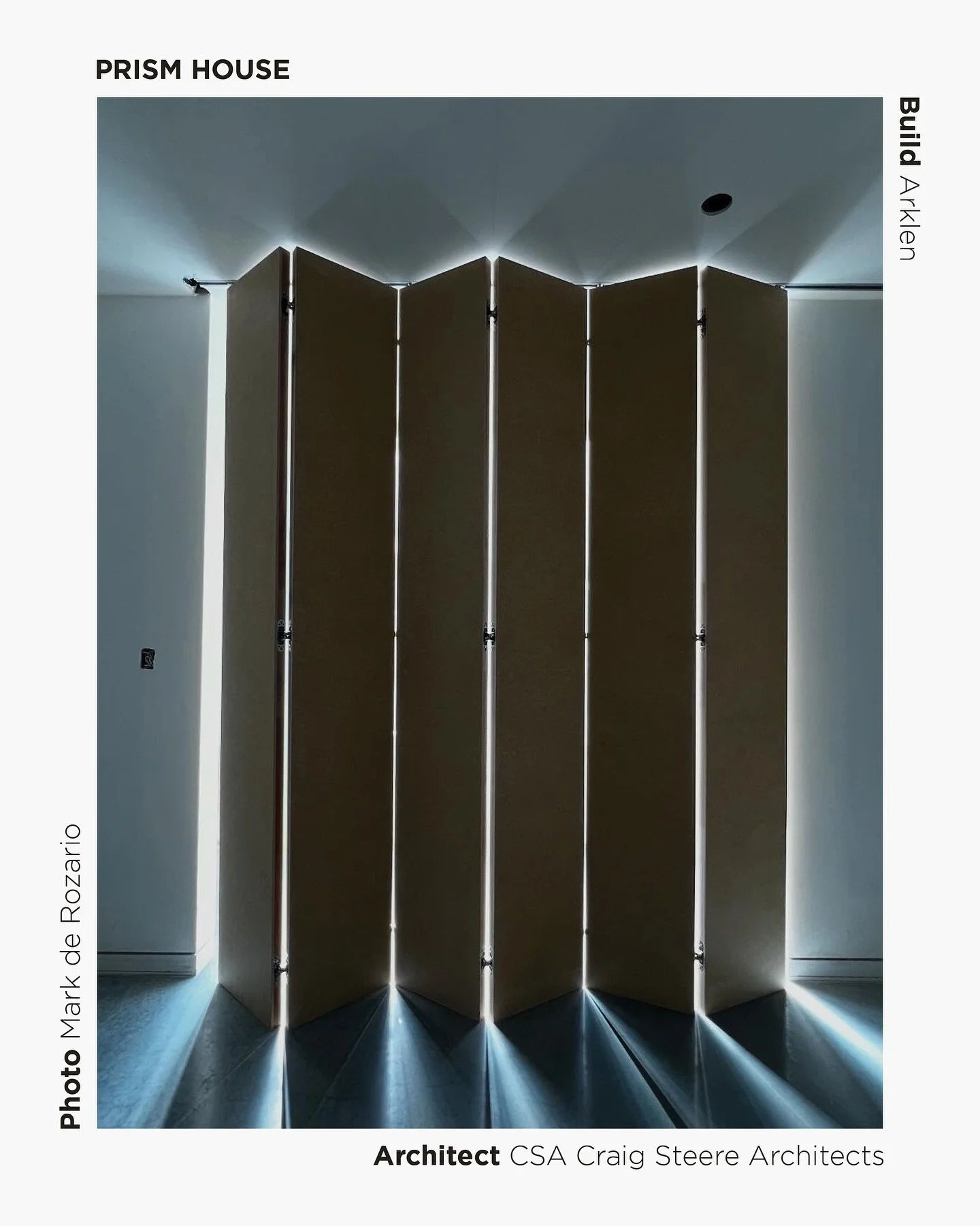 Bifold room dividers being test fit at our Prism House. We love how the doors split and diffuse the light from the central courtyard providing privacy and dynamism. The grooved panels and concealed hinges provides a seamless textured wall for the cou