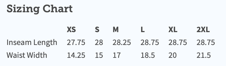 Jogger Pant Sizing Chart (they’re elastic, so they’ll have some room)