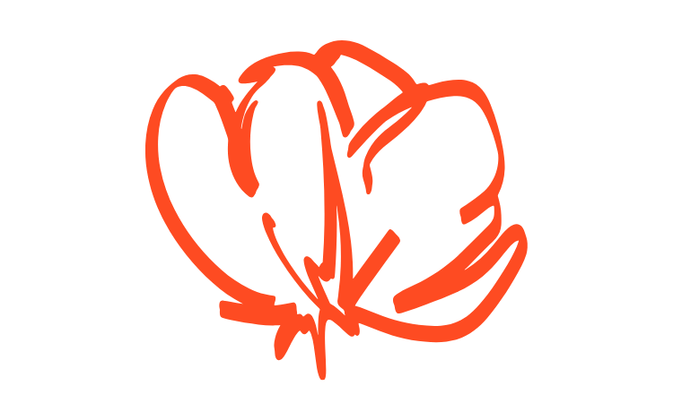 A red line drawing of a rose flower with leaves.