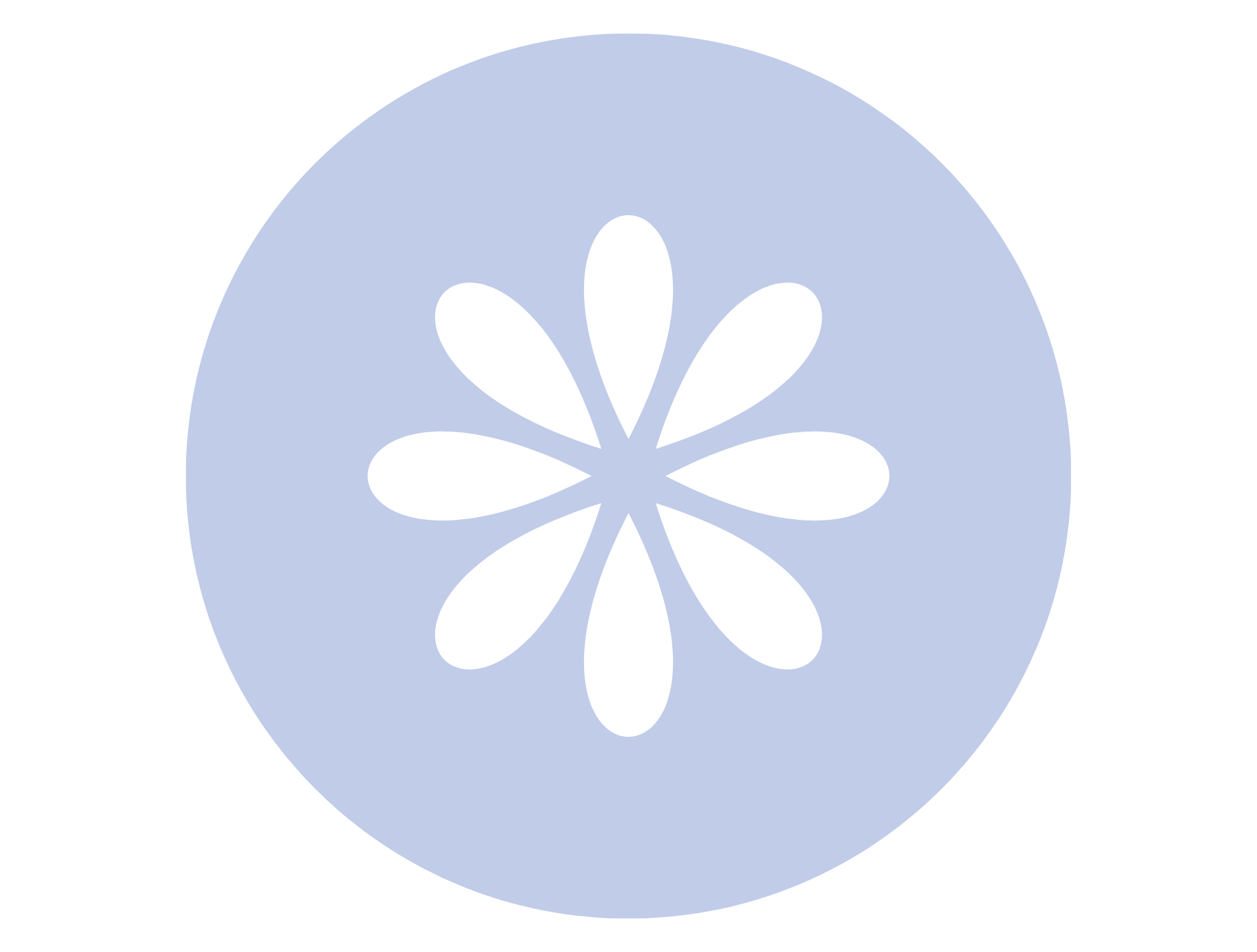 A light blue circle with a white floral pattern at its center on a black background.