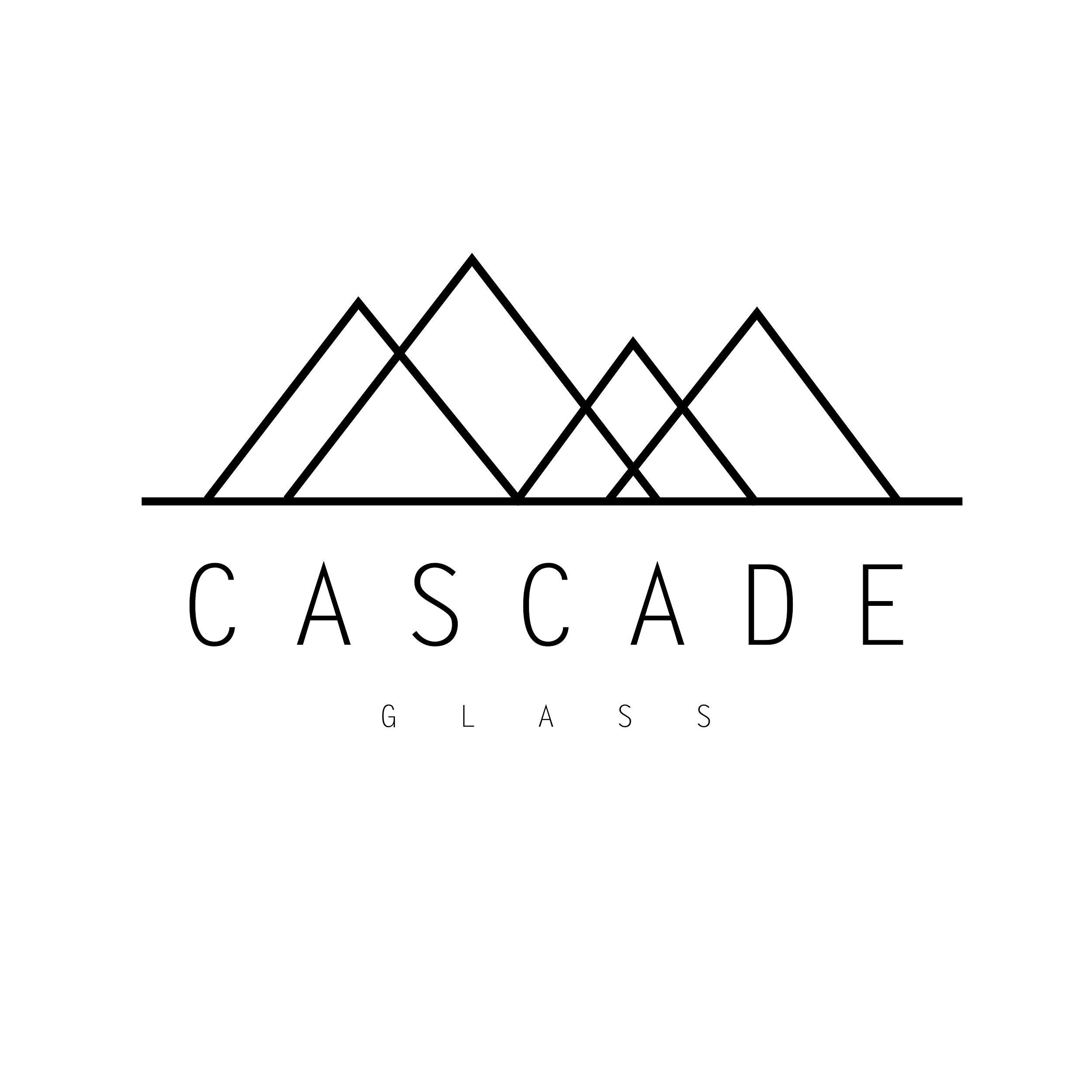 Black background with a white geometric logo featuring mountains and the words 'Cascadia Glass' underneath.