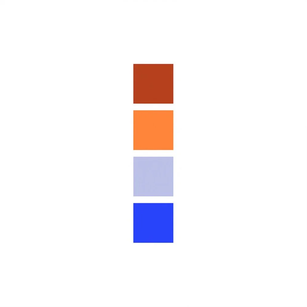 Vertical row of four color swatches in shades of brown, orange, light purple, and blue against a white background.