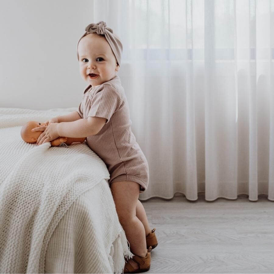 Short Sleeve organic cotton baby clothing romper in dusty rose