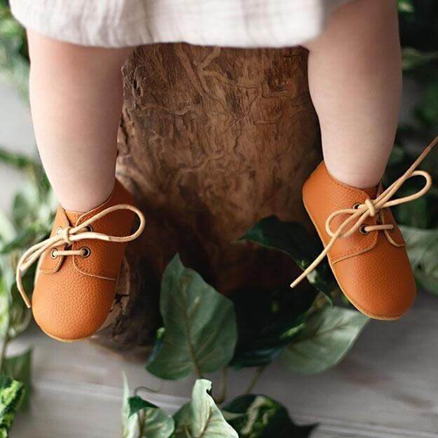 100% genuine cow leather oxford baby shoes in tan leather