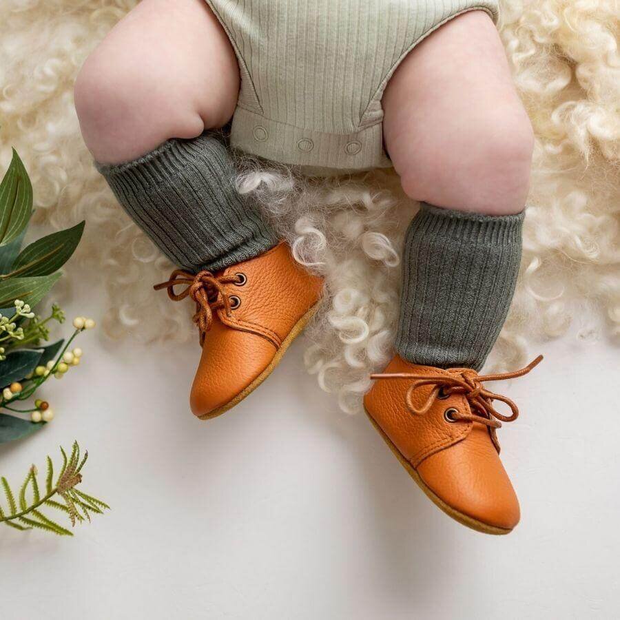 100% genuine cow leather oxford baby shoes in tan leather