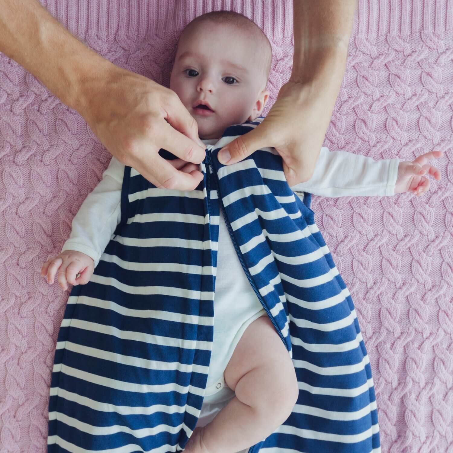 Woolbabe Duvet front zip sleeping bag in midnight from Queenstown baby shop