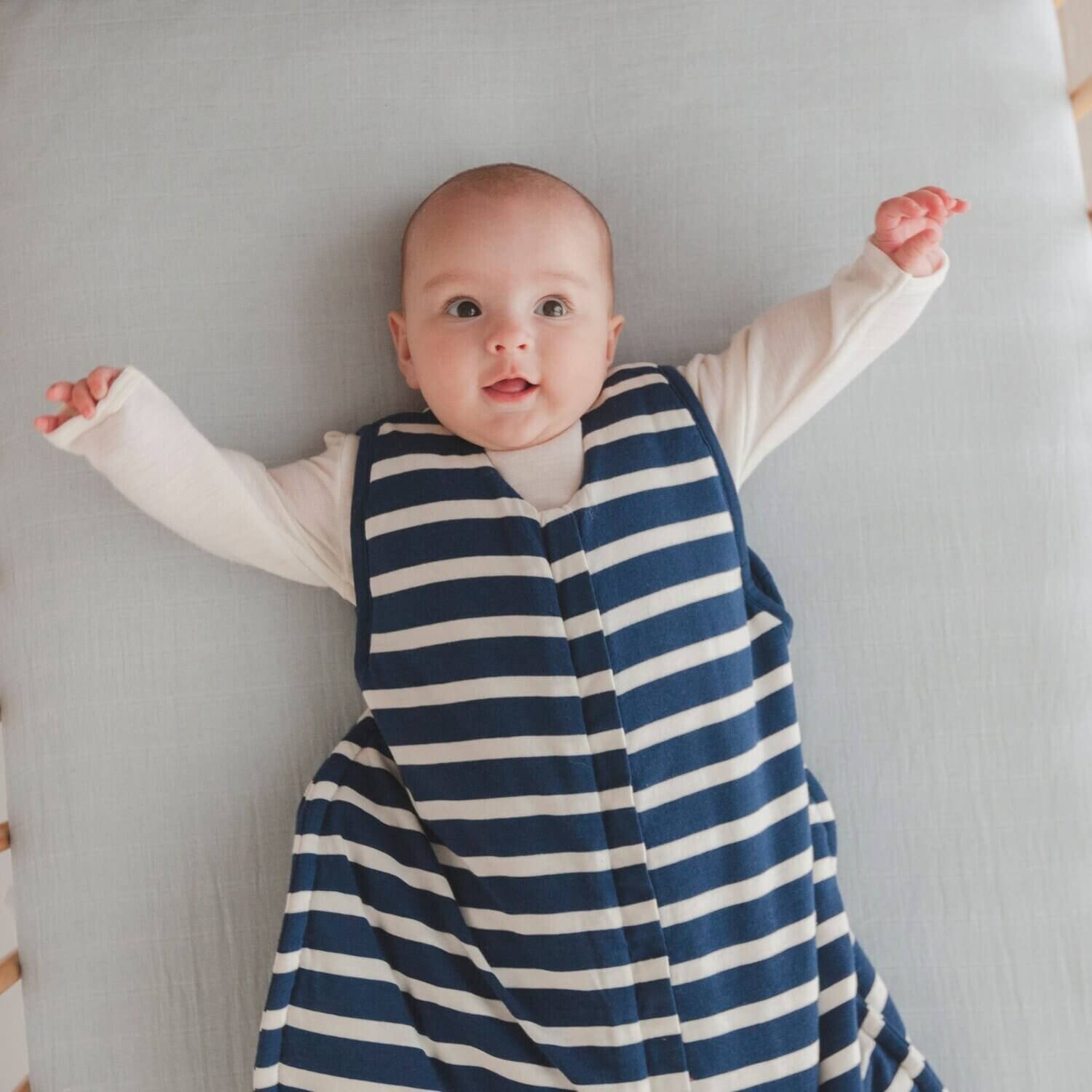 Woolbabe Duvet front zip sleeping bag in midnight from Queenstown baby shop
