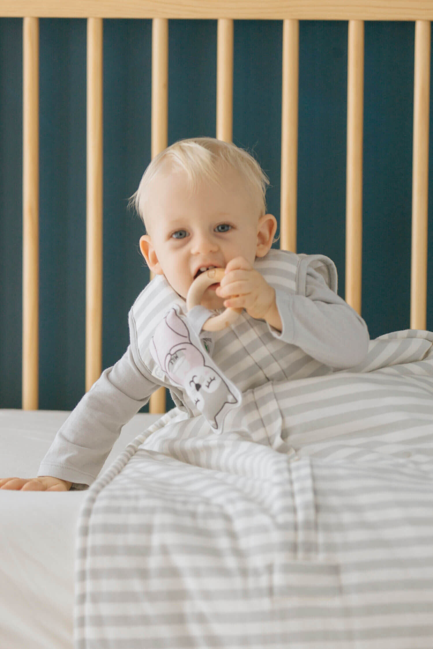 Woolbabe Duvet front zip sleeping bag in pebble from Queenstown baby shop