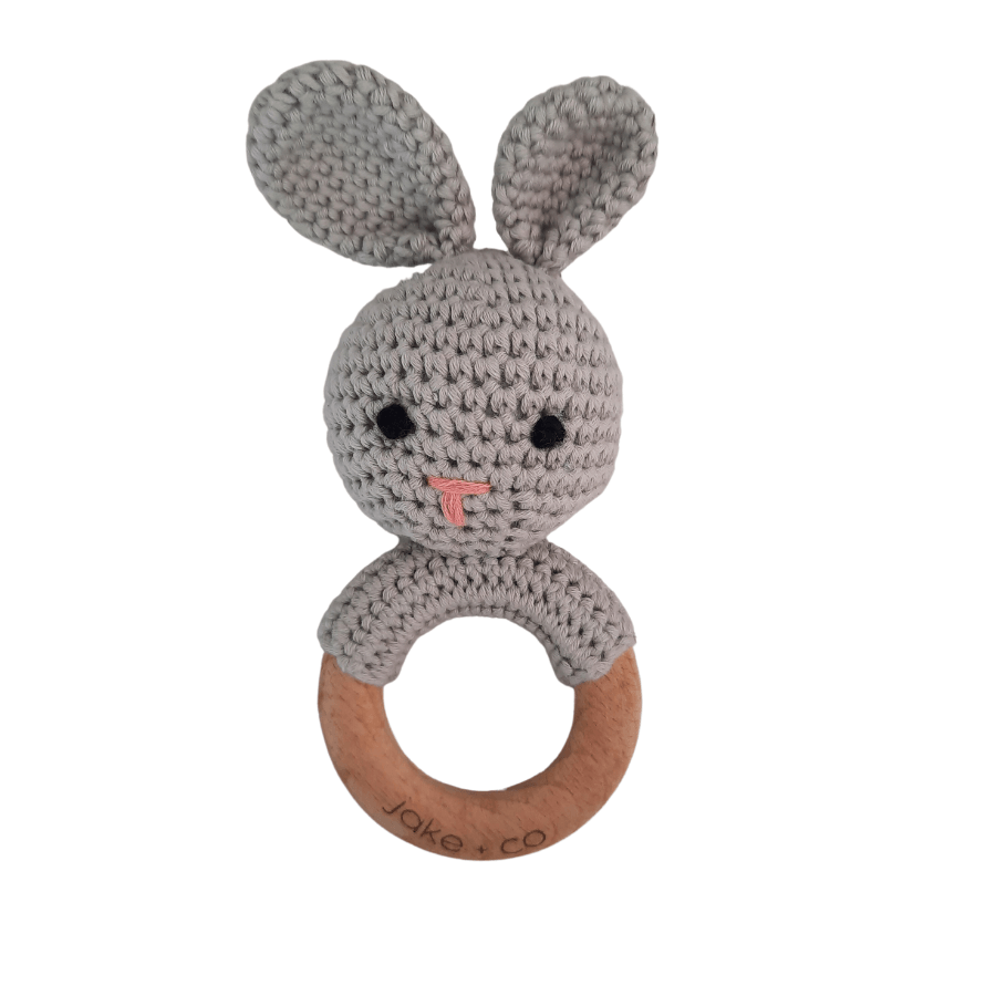 Crochet Bunny Rattle Ring - Grey — Jake + Co
