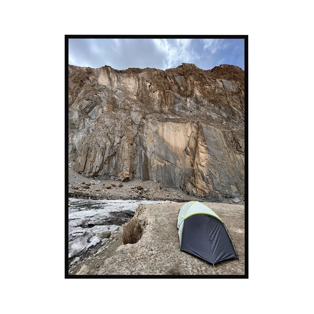 Had to be my favourite camp location I think. 
On the edge of an almost frozen river bubbling away all night and Eagles circling over head.  The closet people, a group of shepherds about 1000m above and a couple of arduous days hike away. 

Absolutel