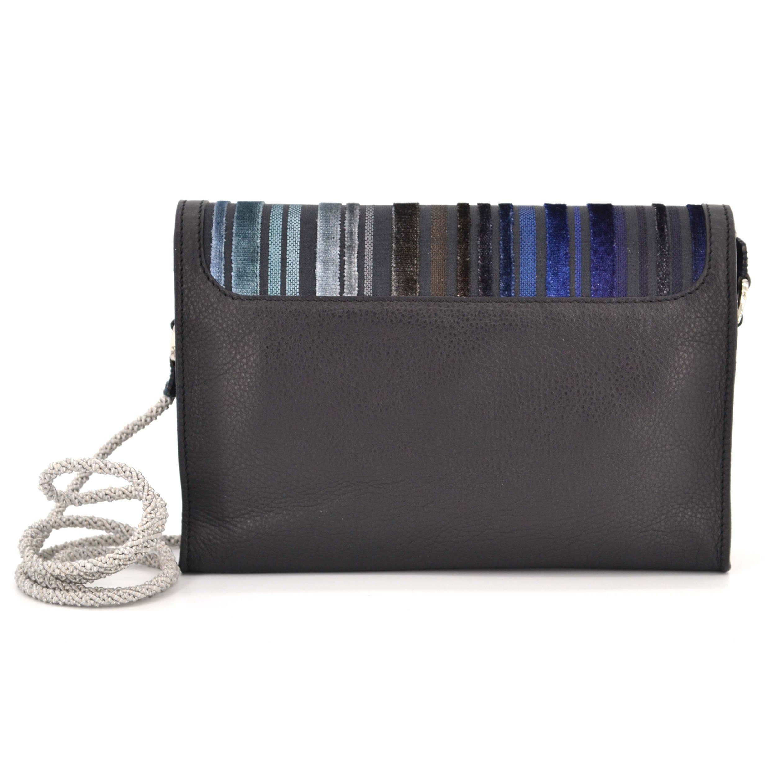 Backside of the little Tapezzeria Clutch. The leather comes from Italy, whereas the fabric is produced in Germany.