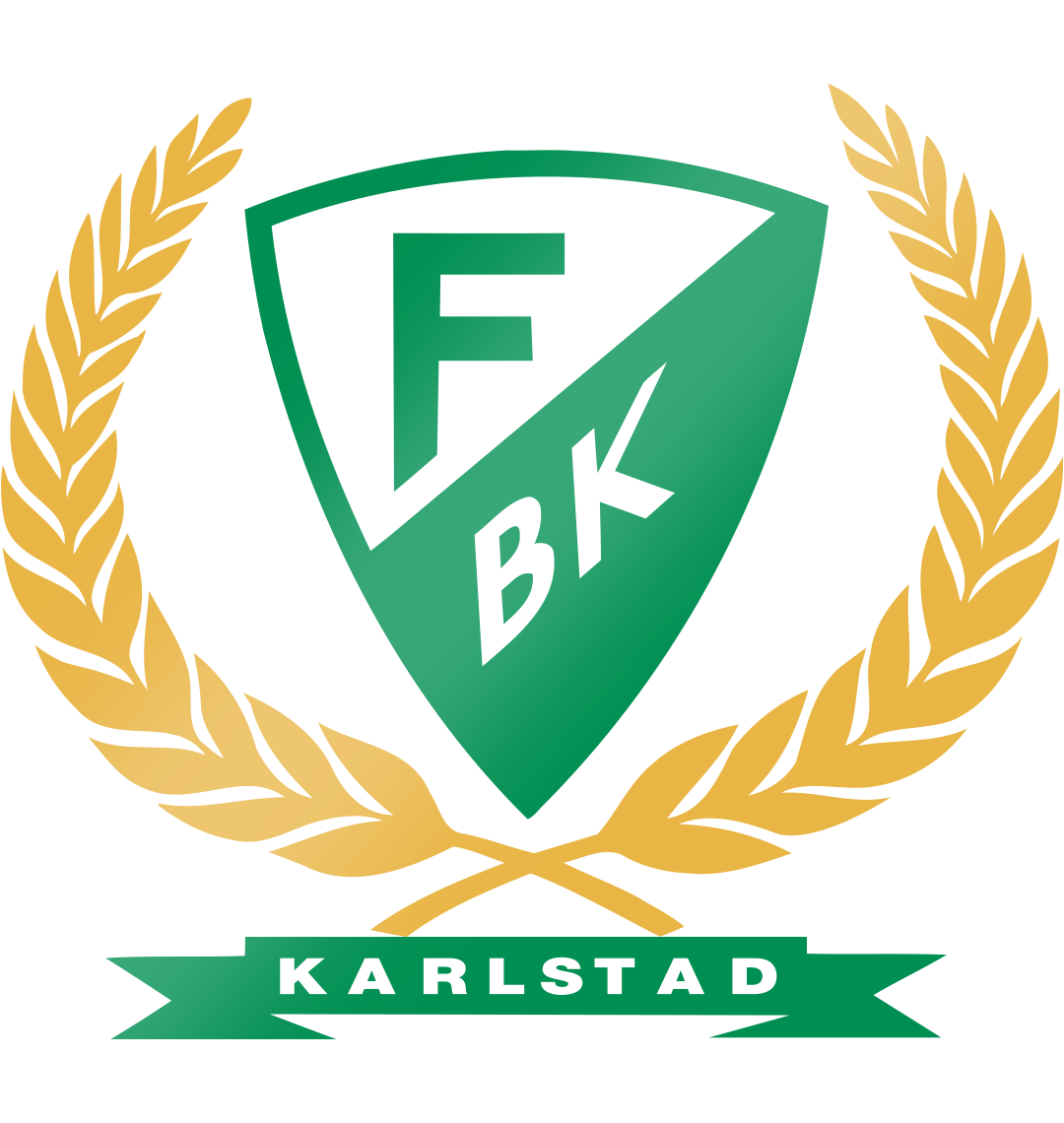 Hockeyklubbens logga för Färjestad BK, med grönt, vitt och guldfärgad design och texten Karlstad.