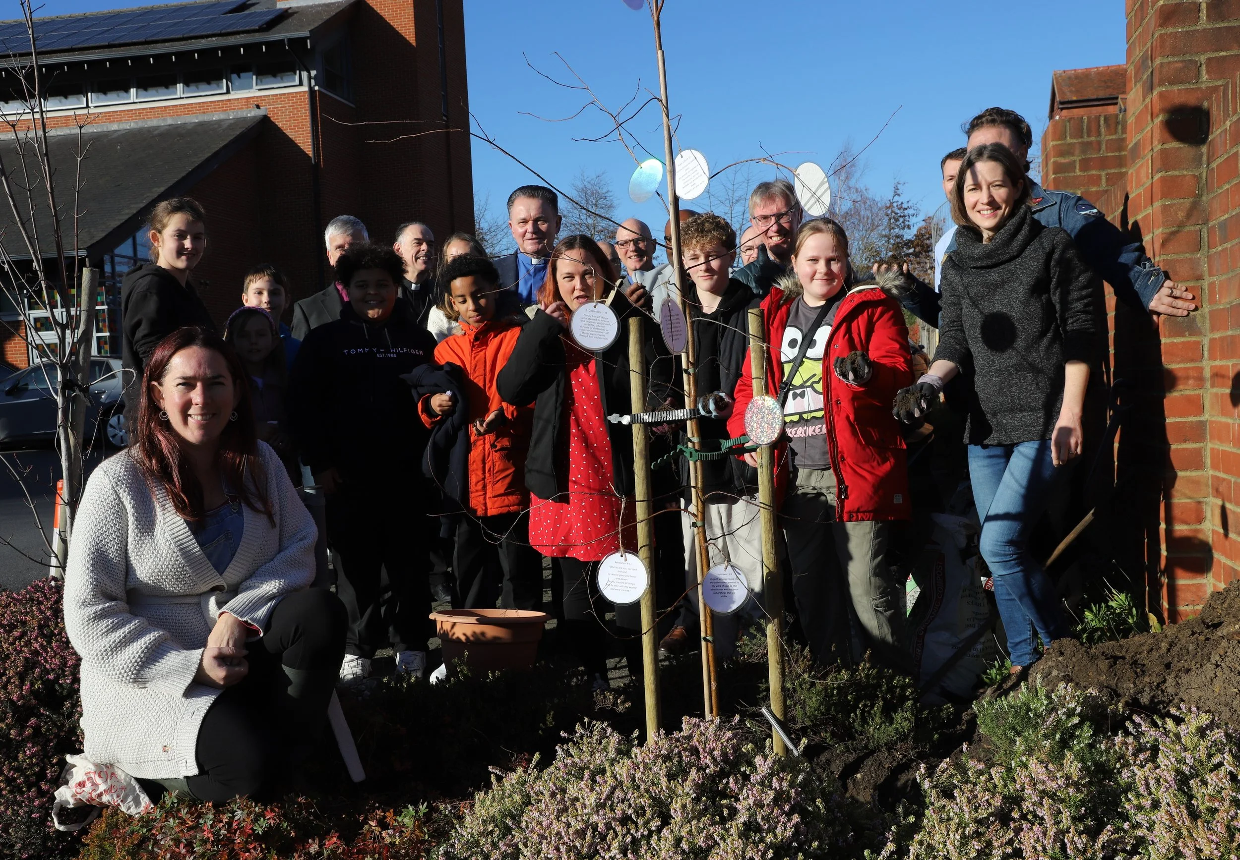 Church Eco Team and Friends with the newly planted silver birch