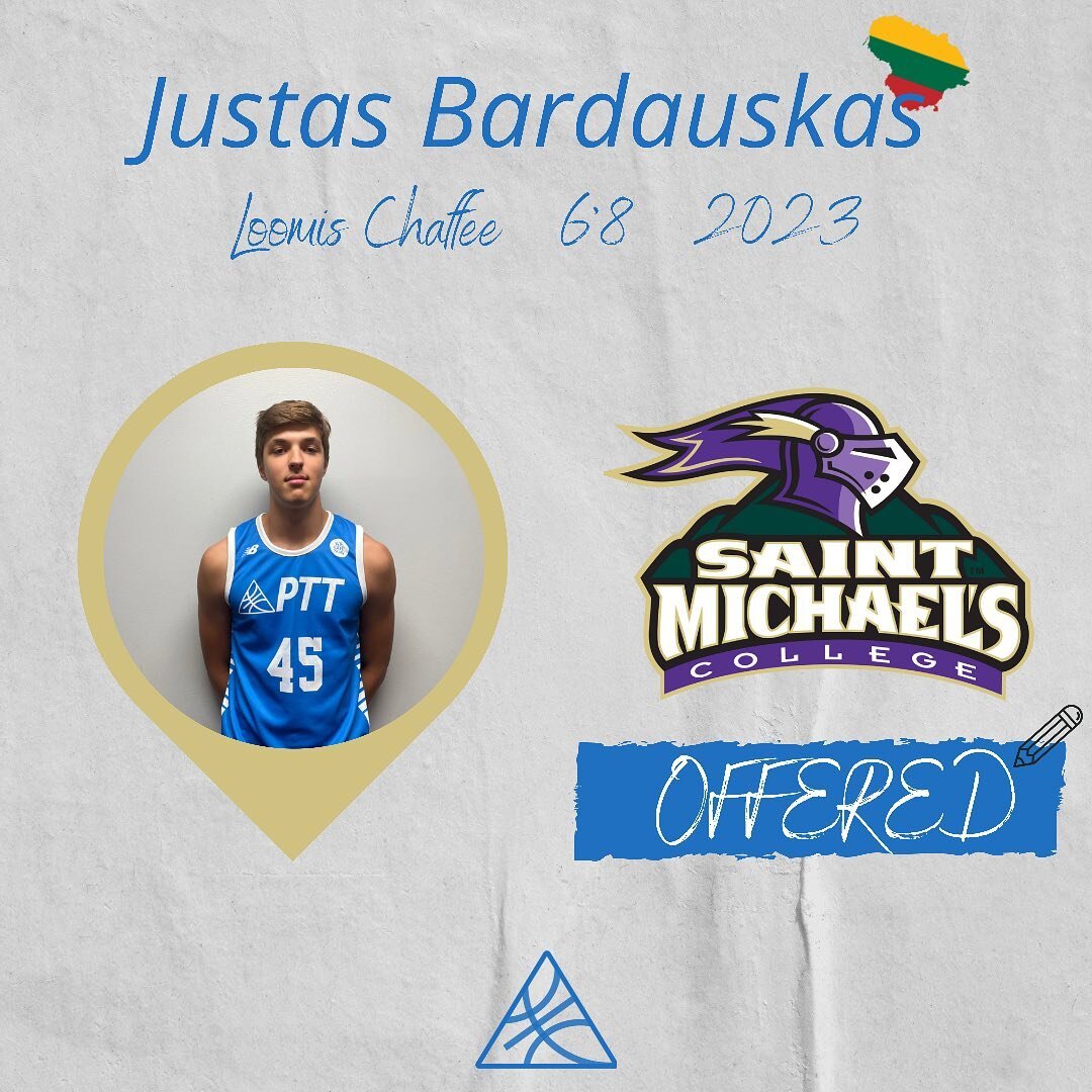 🔵⚪️ We are pleased to announce that @loomisboysbasketball&rsquo;s Justas Bardauskas (2023) 6&rsquo;8 F has earned a full scholarship offer from St. Michael&rsquo;s! 

🟣 Go Purple Knights! 

#ObsessProcess #PTTfam #PTThoops