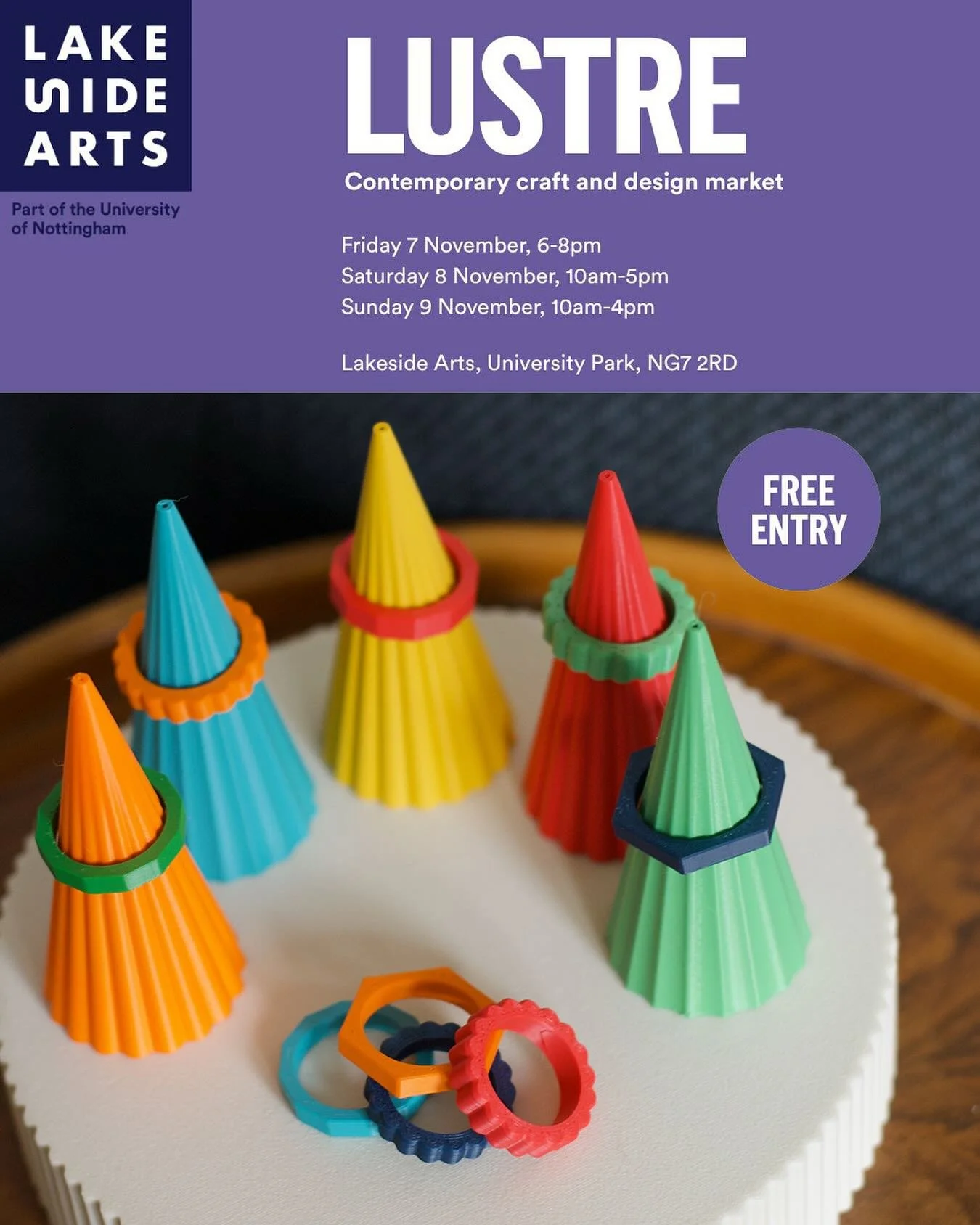 Opening tomorrow night 6-8pm @lakesidearts 
LUSTRE
My second year taking part and delighted to be returning to this wonderful show in Nottingham.
Safe journey to all the makers and see you there!
I have rings in three shapes and multiple colours and 