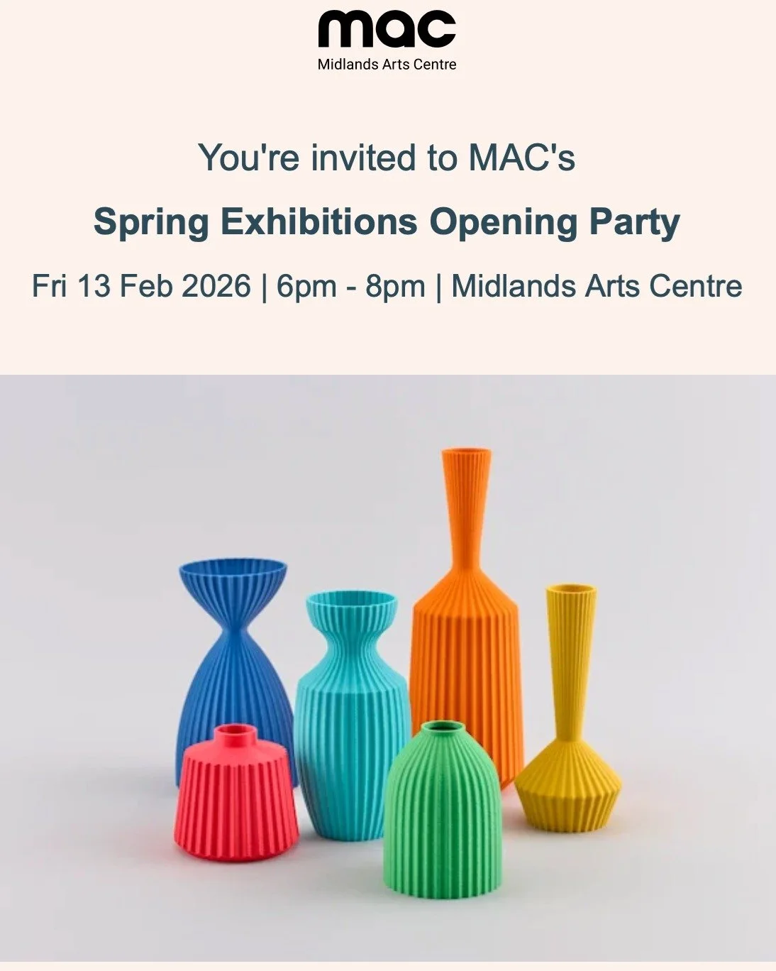 I am excited to send this invite out today!
Made in the Middle is heading to @mac_birmingham for its final leg of the 18-month tour. 
37 artists highlight the wide range of innovative contemporary crafts being made in the Midlands today.
The PV is on
