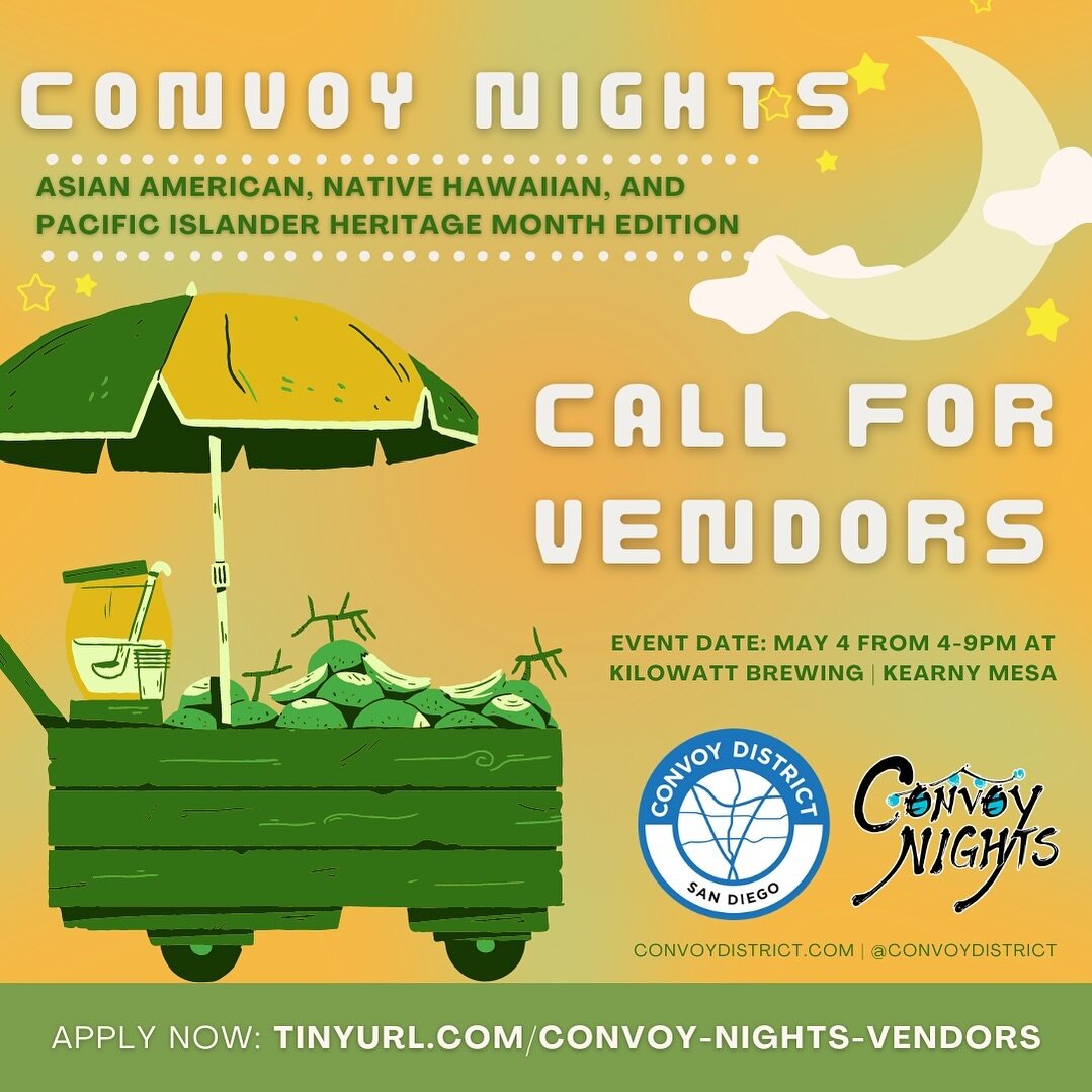 🌟CONVOY NIGHTS is back with a special AANHPI Heritage Month Edition! Mark your calendars for Saturday, May 4, 2024, from 4:00 PM to 9:00 PM at Kilowatt (7576 Clairemont Mesa Blvd) for a celebration of the vibrant cultures of the AANHPI community in 