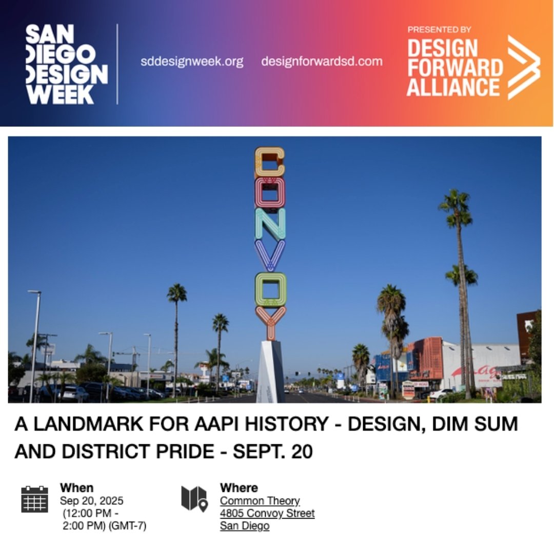 Join us for an inspiring afternoon as we explore how the first-ever Asian-themed civic Convoy landmark sign in the City of San Diego was designed, built, and brought to life in the bold and vibrant Convoy District with Designer Bennett Peji hosted at