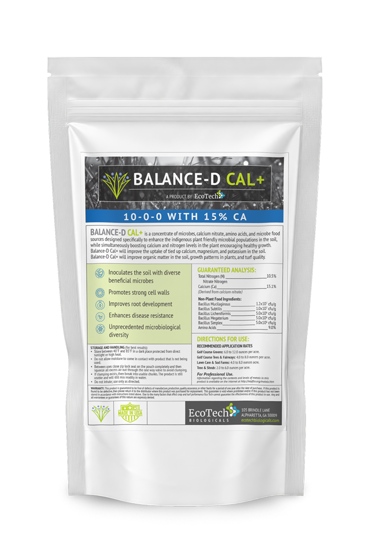 EcoTech Balance-D Cal+ powder formulation engineered to optimize plant cell wall density and prevent nutrient lockout across commercial row crop and specialty agricultural fields.