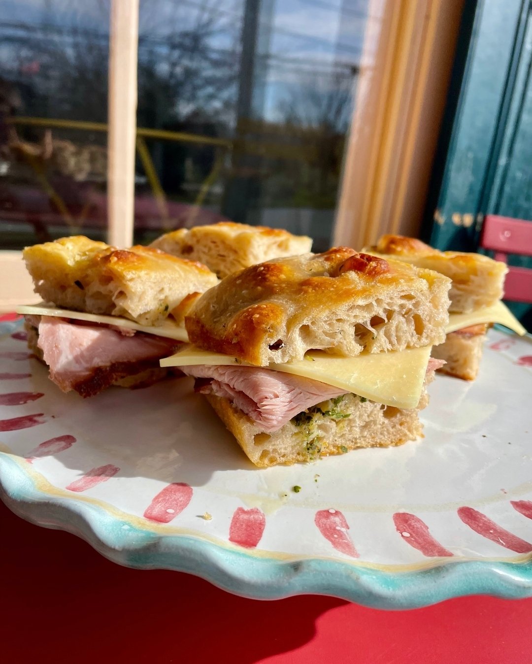 Ham &amp; cheddar sandwich on @buckanddoughbreads focaccia bread and smothered with chimichurri🤤

Now available Monday - Saturday!

&bull;

#farmerandco #unionvillepa #chestercountypa #westchesterpa #brandywinevalleypa #philly #food #yum #handcrafte