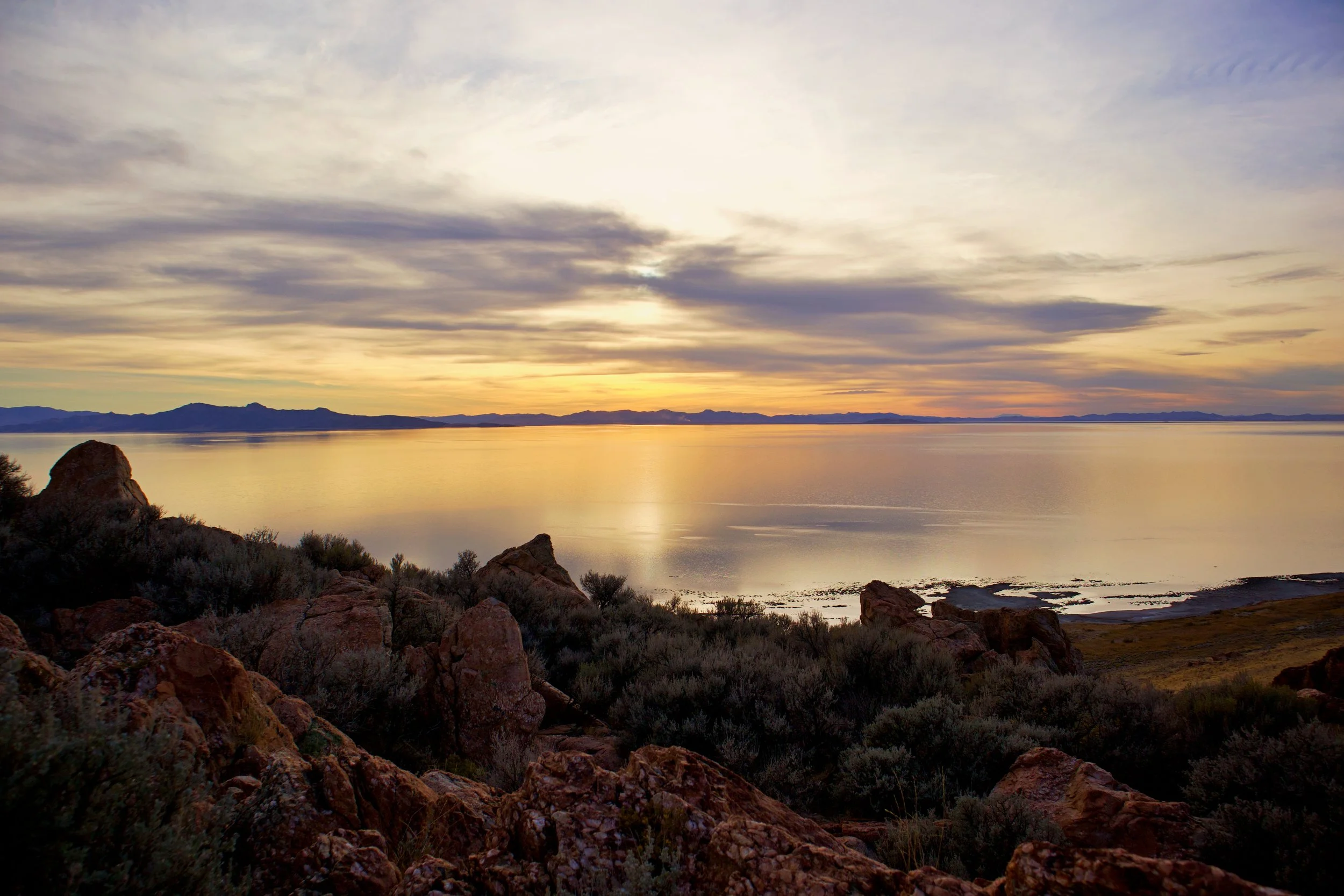 Antelope Island Rocks, Water, and Sun.jpg